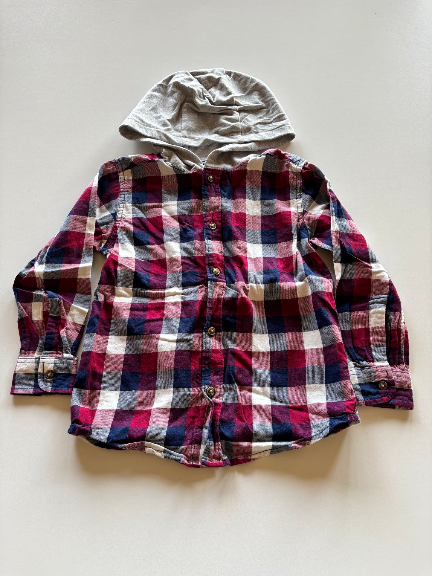 Hooded Red & Blue Plaid Shirt