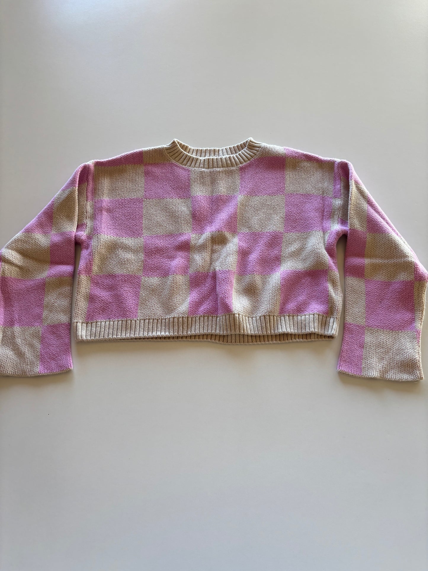 Purpley Pink Checkered Cropped Sweater