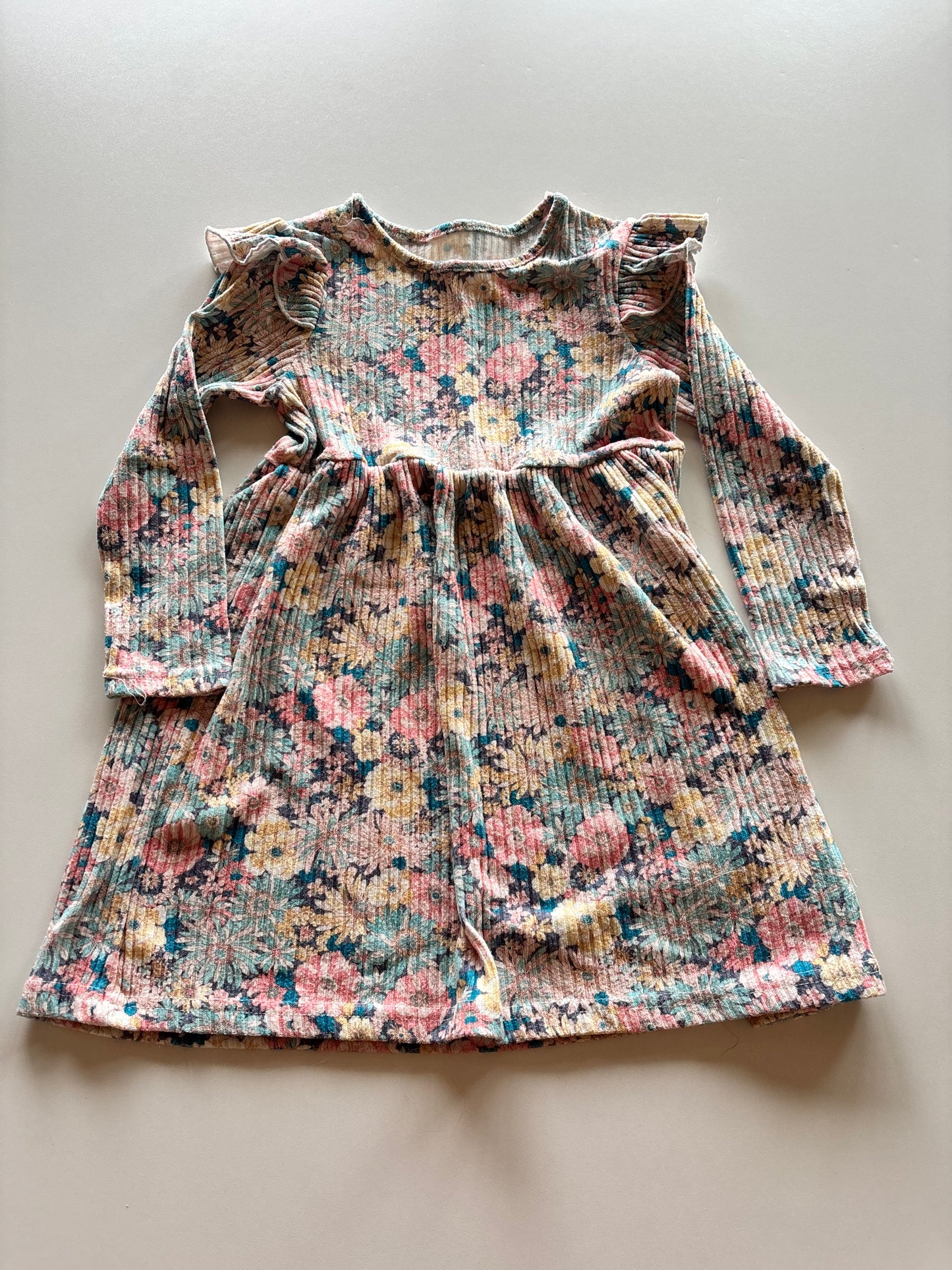 Blue Floral Ribbed Dress