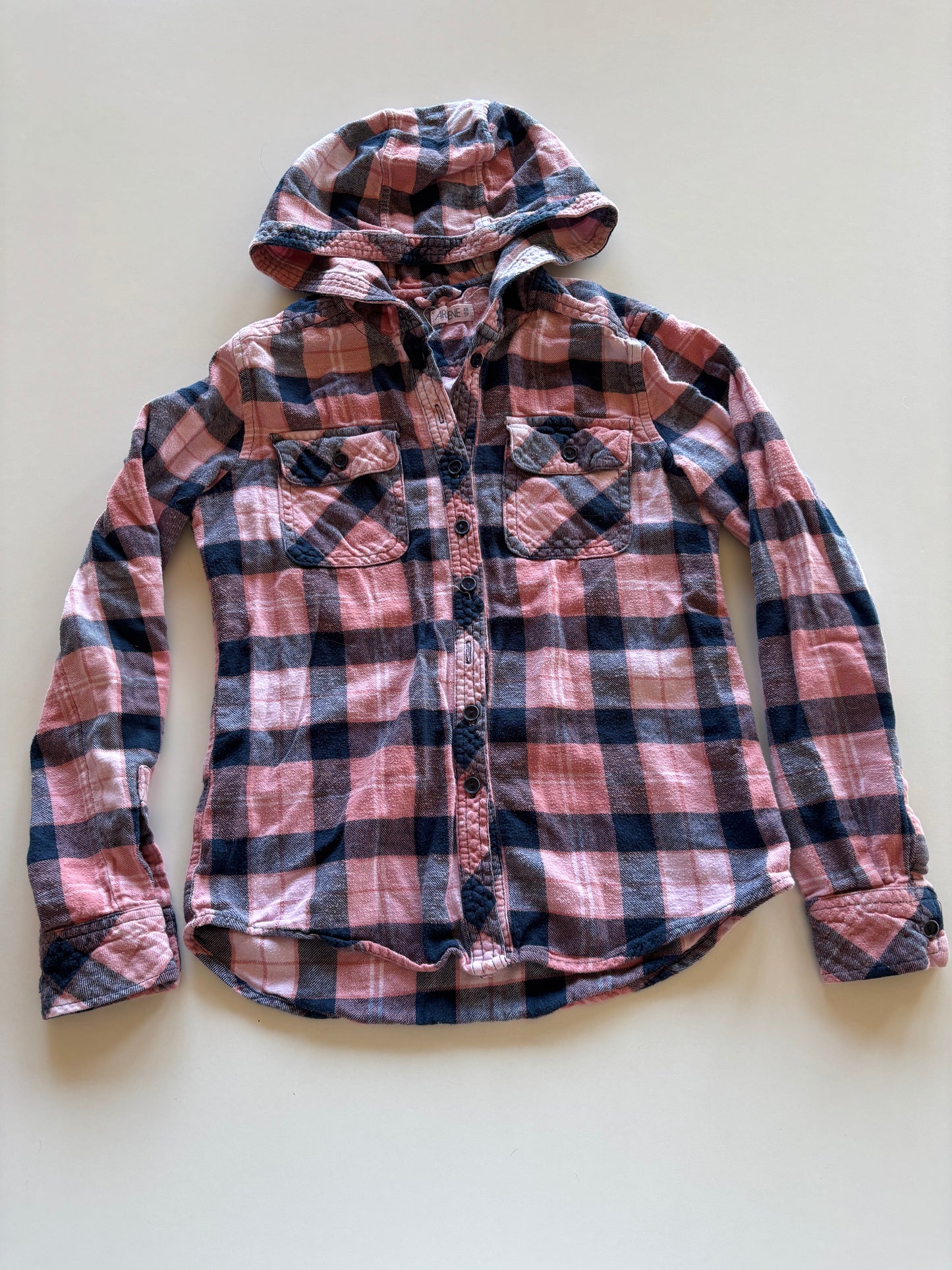 Pink & Blue Plaid Hooded Shirt