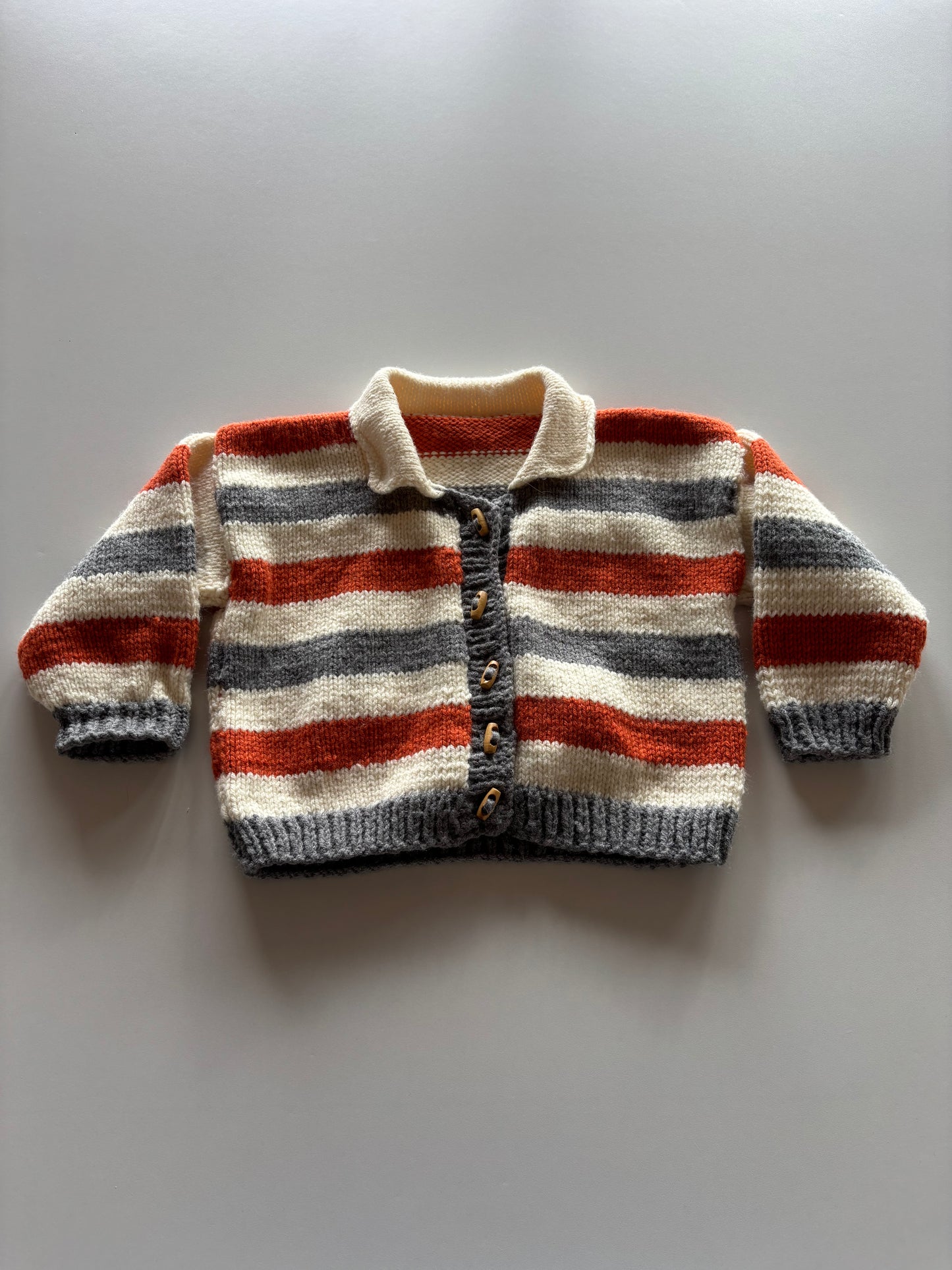 Orange & Grey Striped Knit Cardigan