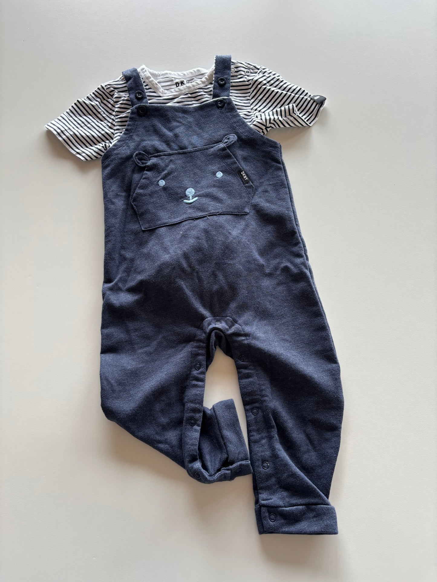 2pc Blue Bear Overalls Set
