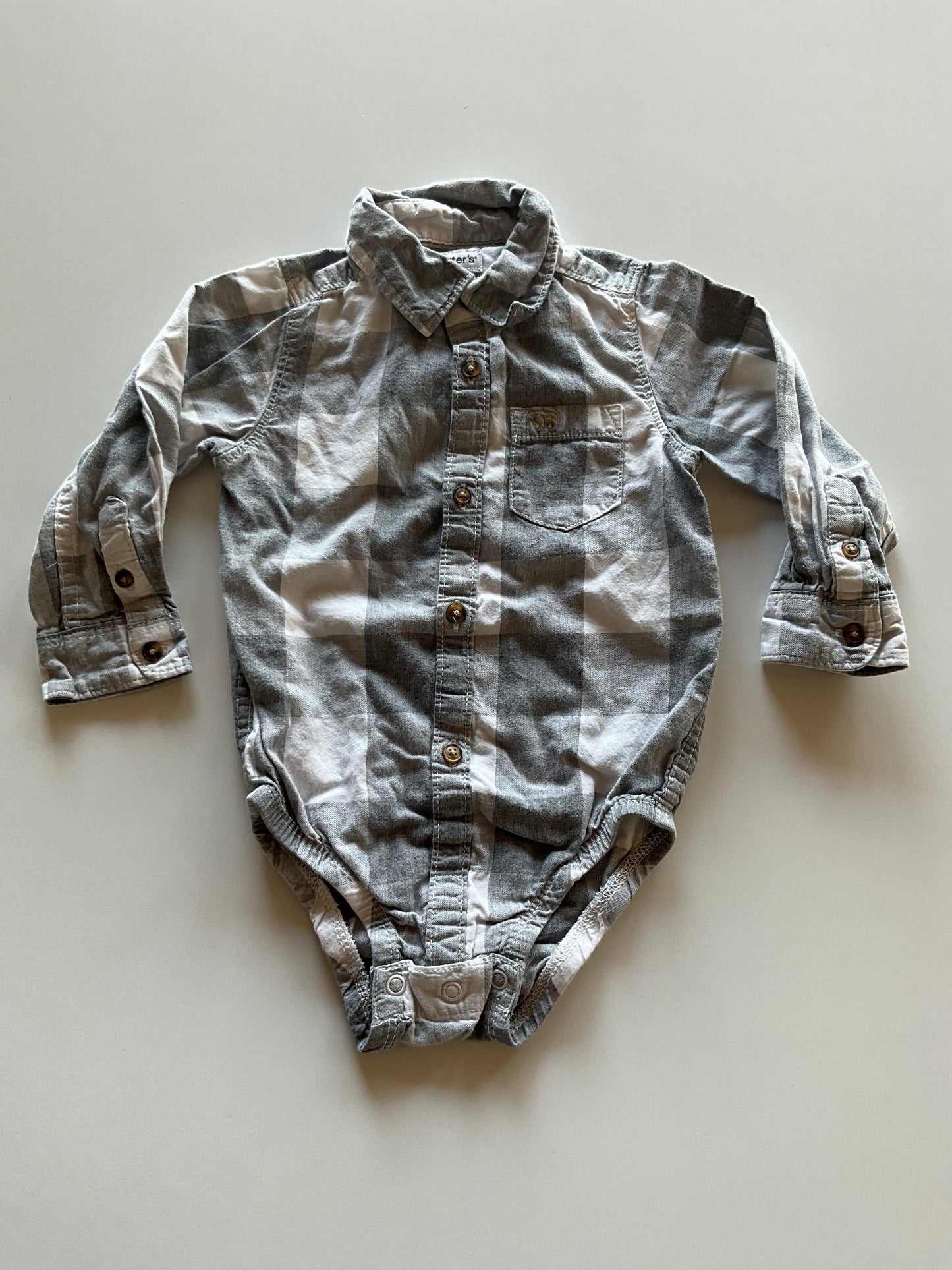 White & Grey Plaid Button Up Onesie