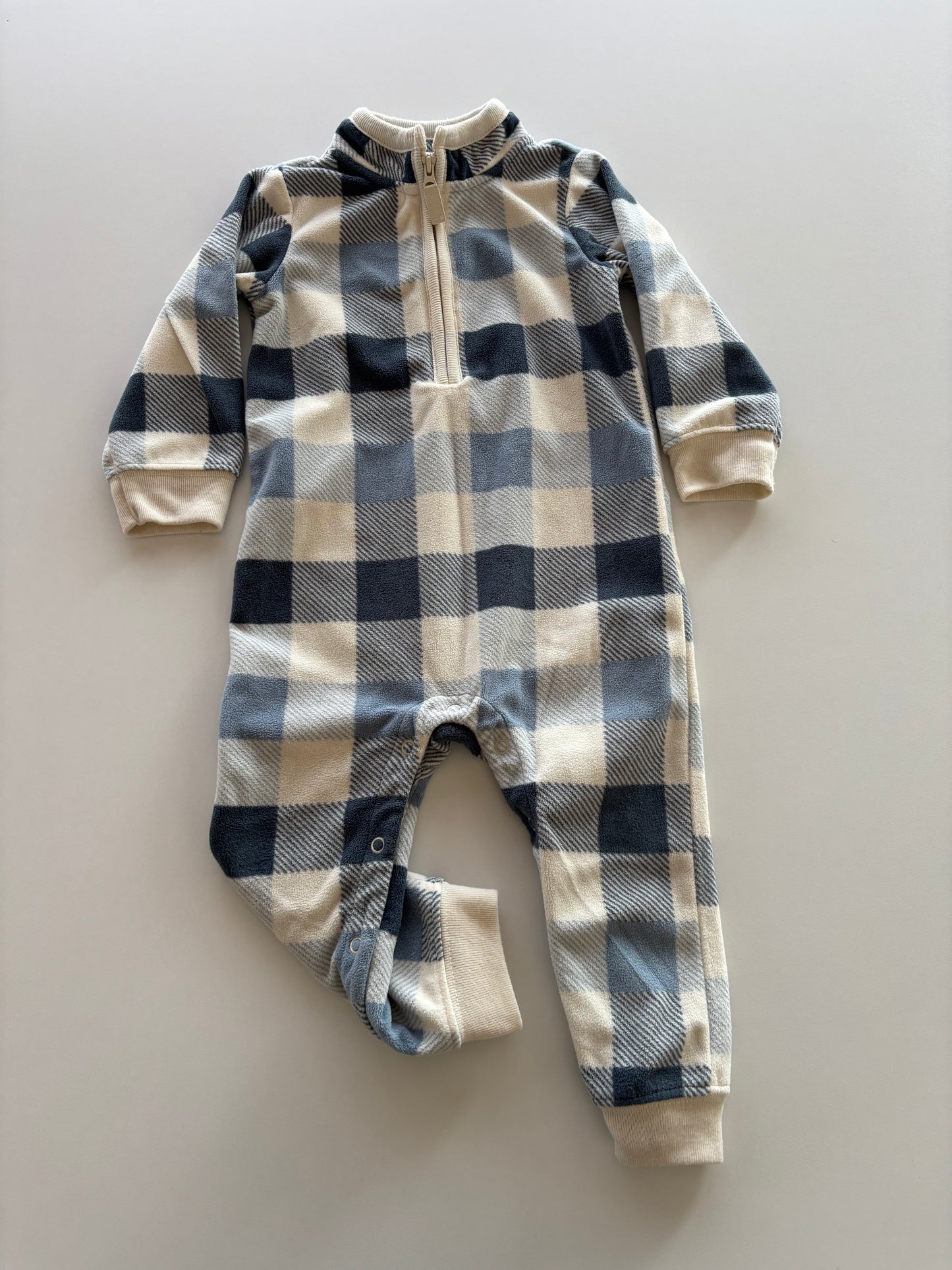 Blue Plaid Fleece Romper