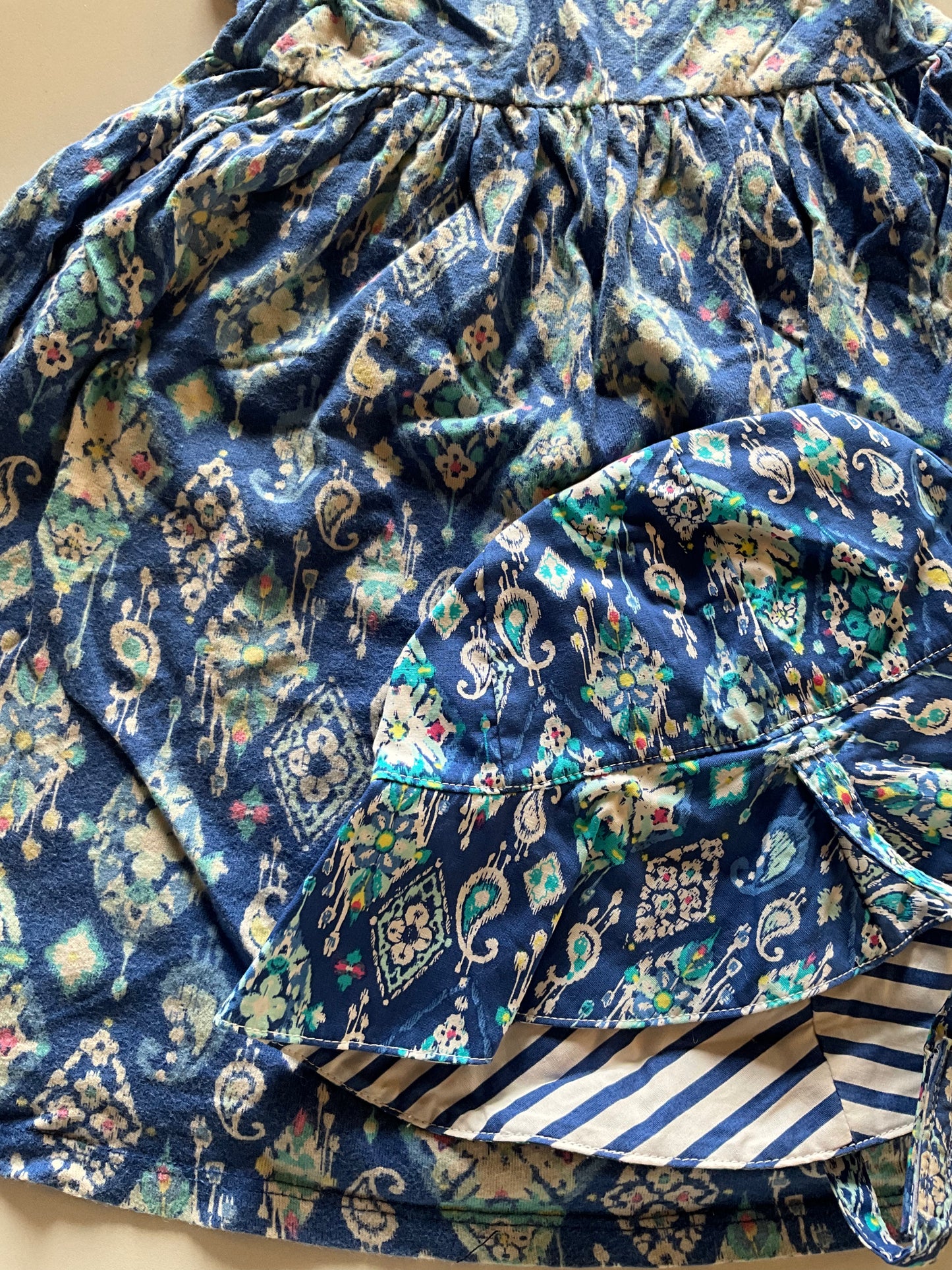 Blue Patterned Dress & Sun Hat