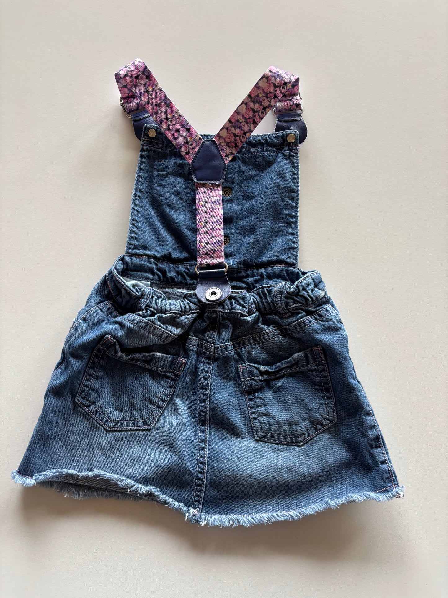 Purple Floral Suspender Denim Overall Skirt