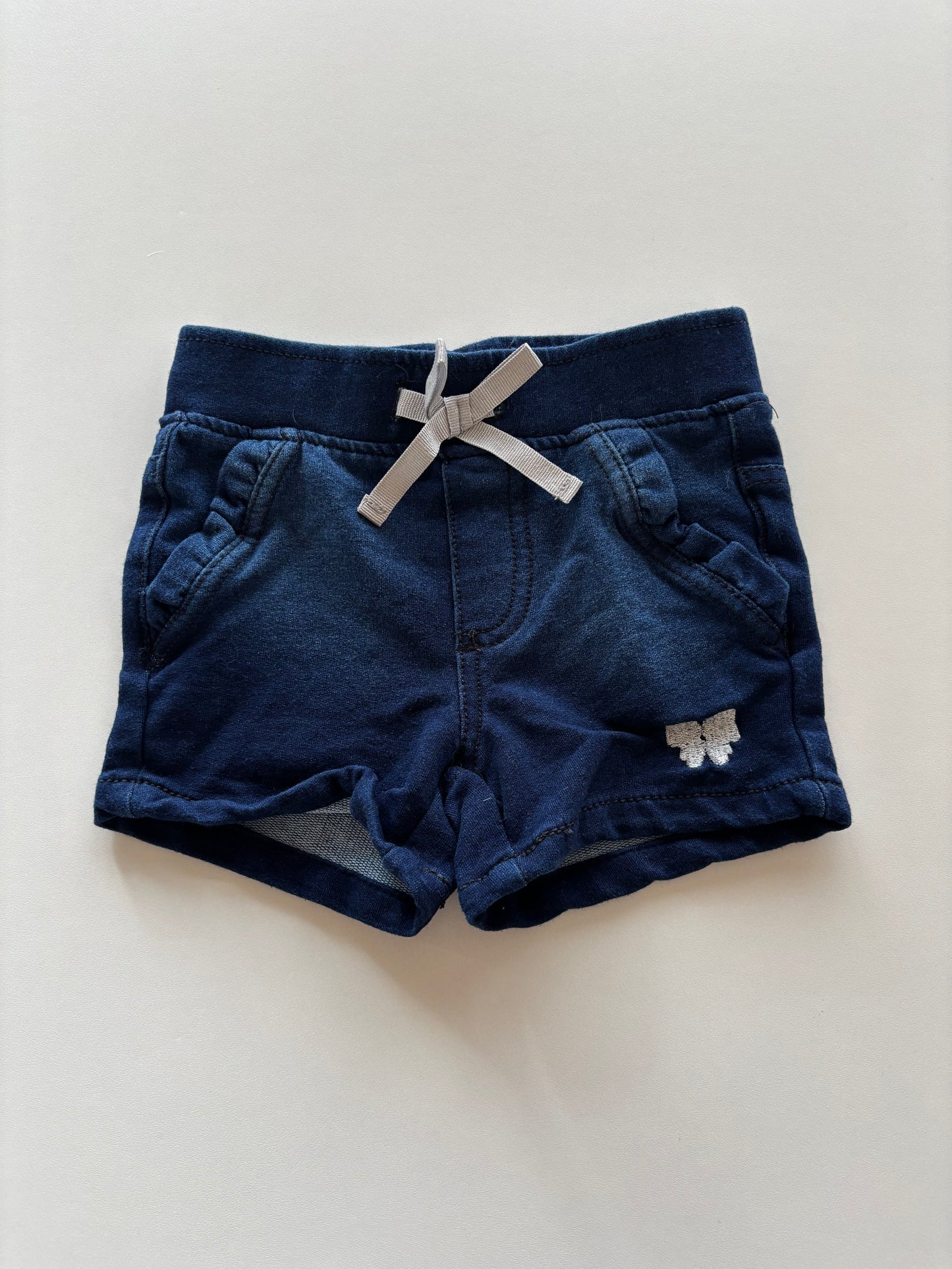 Denim Looking Shorts with Silver Butterfly