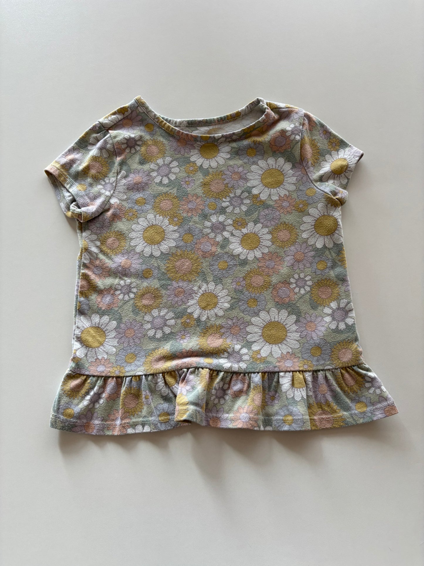 Green Muted Flowers Peplum Tee