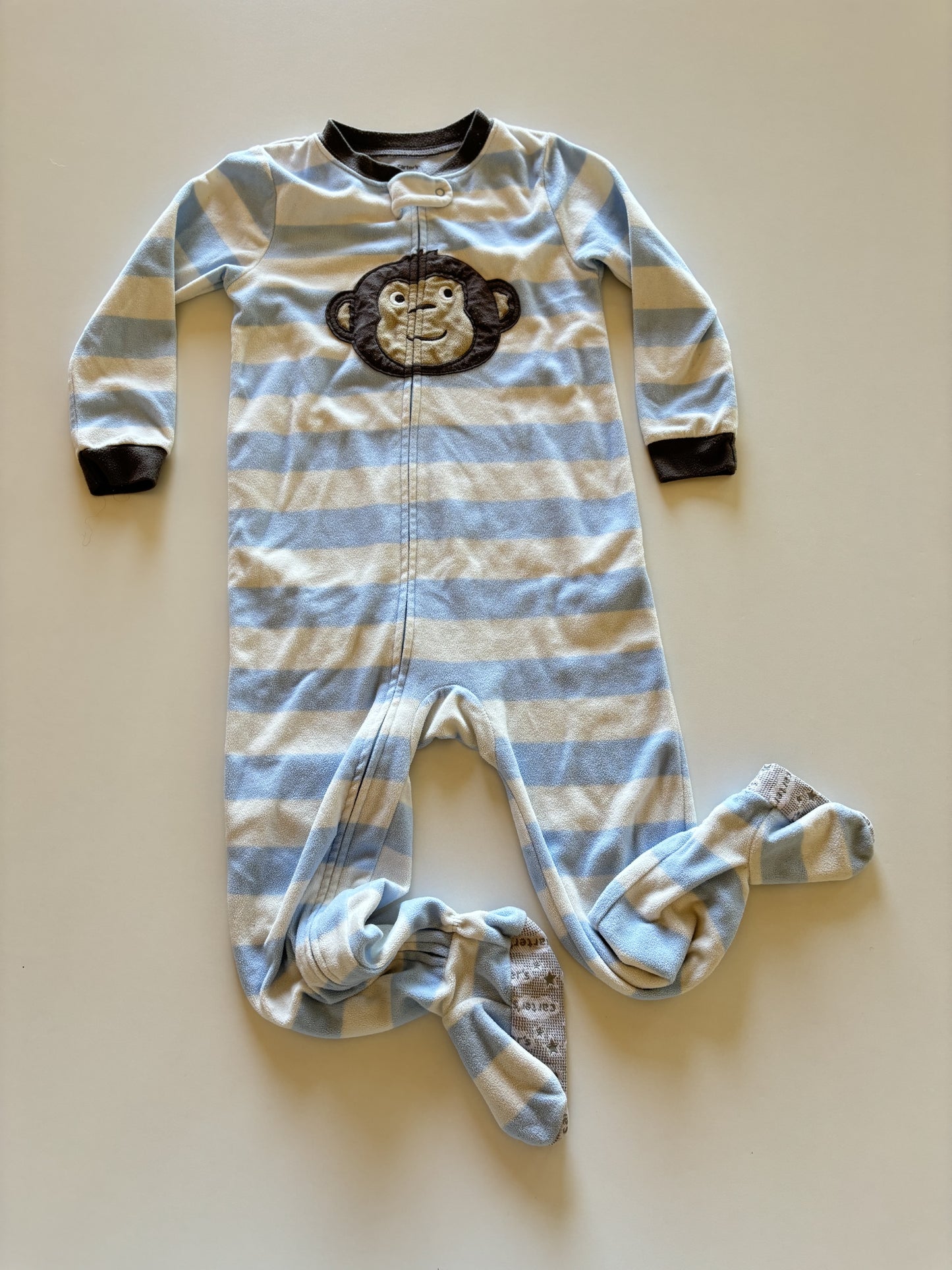 Blue & White Striped Monkey Fleece Sleeper