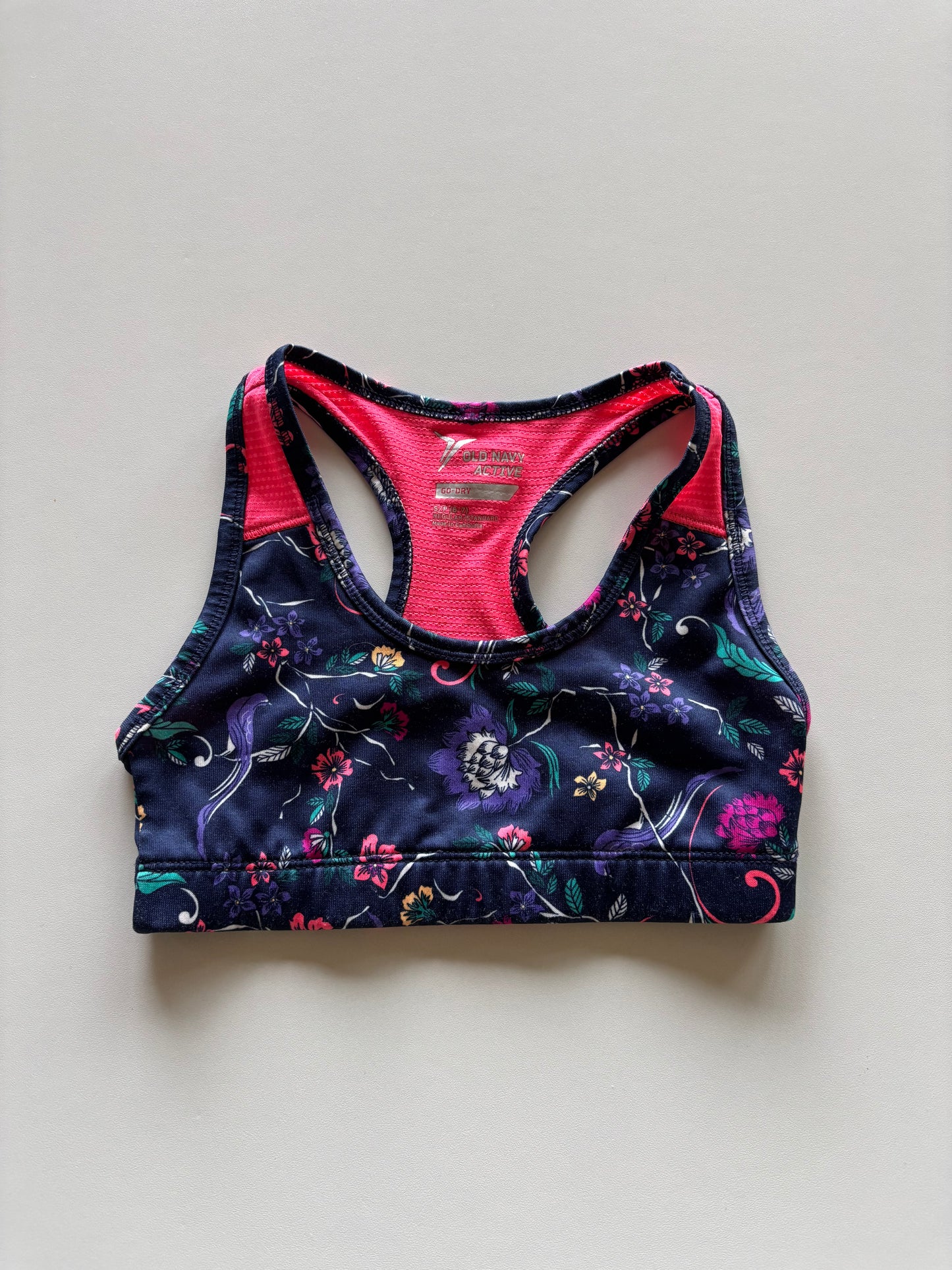 Navy & Pink Floral Sports Bra