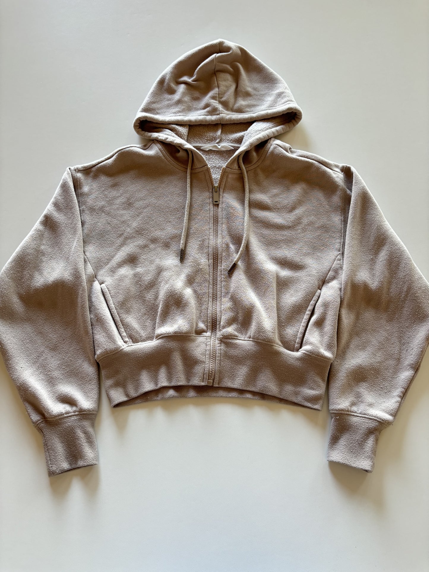 Sand Zip Up Cropped Hoodie