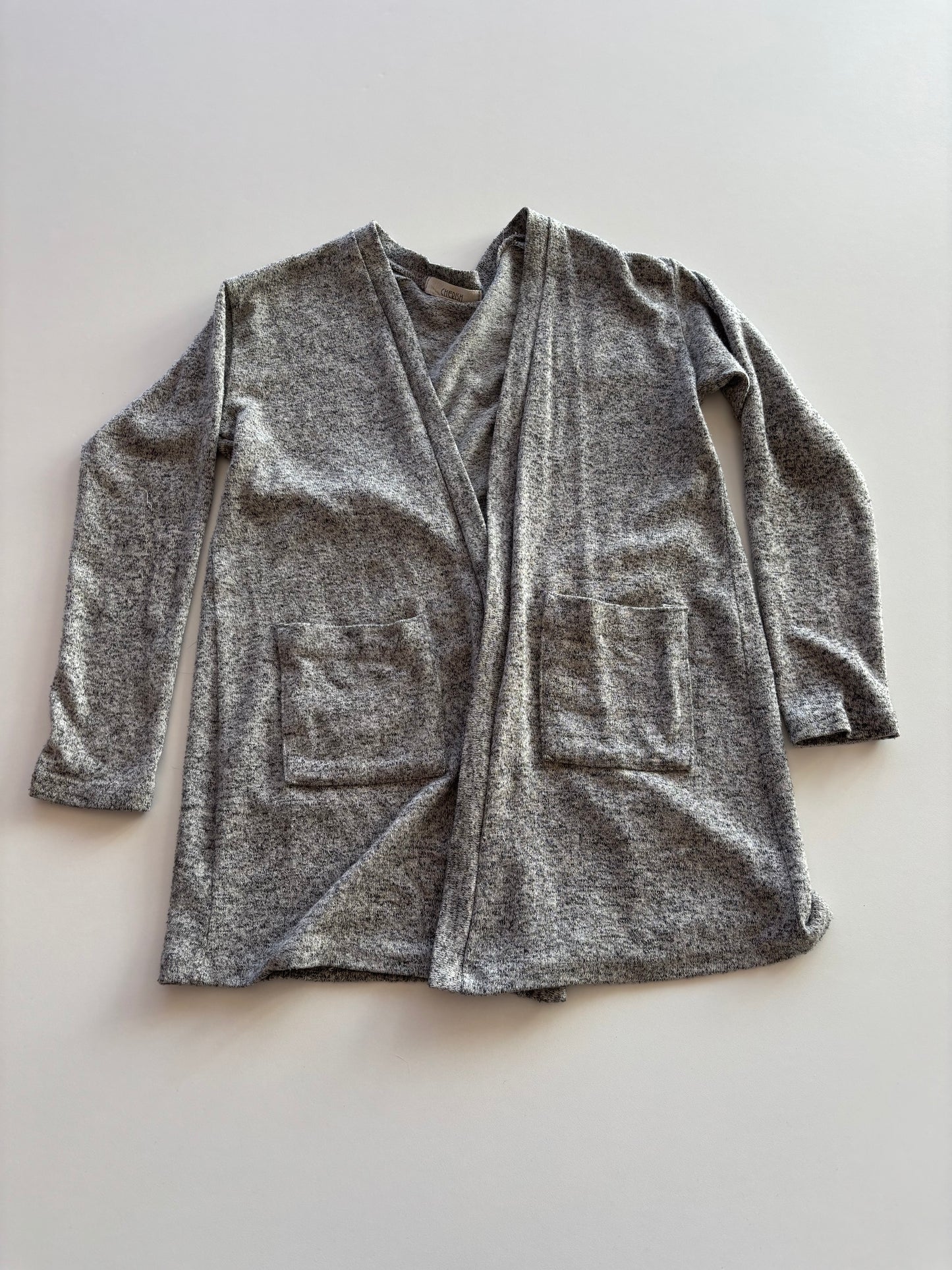 Grey Melange Open Front Cardigan