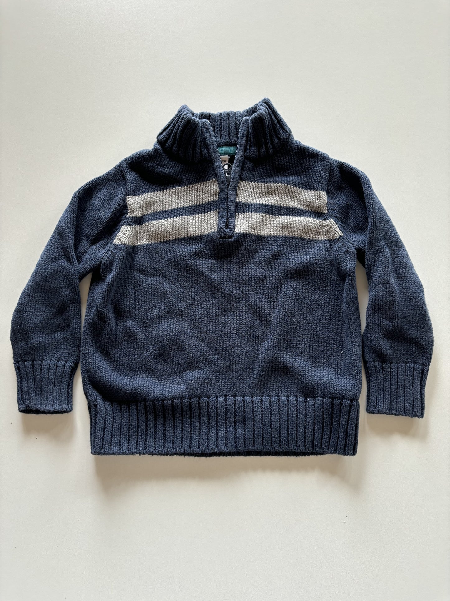 Navy & Grey Striped Knit 1/4 Zip