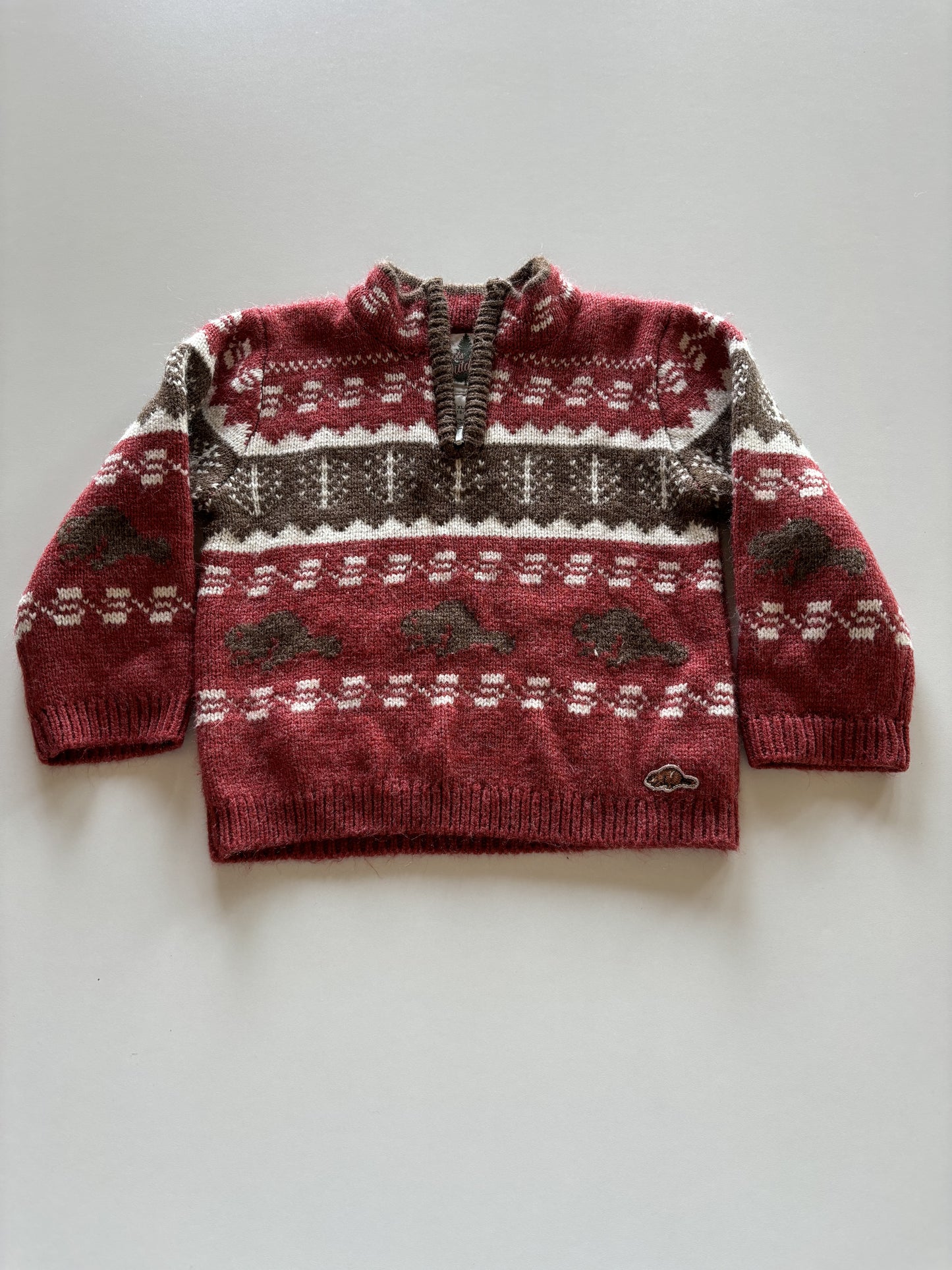 Red Beaver Knit 1/4 Zip Up Sweater