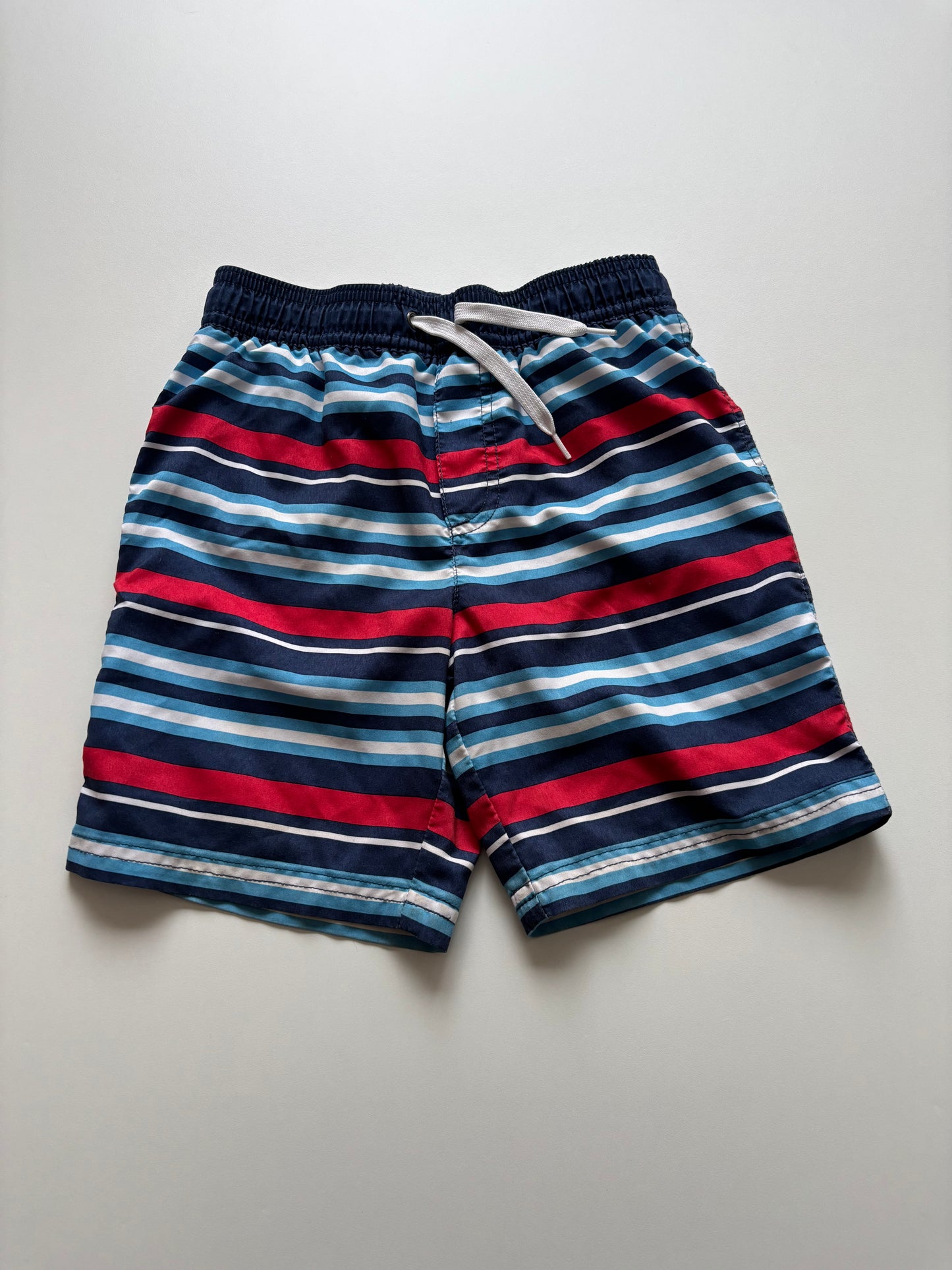 Blue & Red Striped Swim Shorts