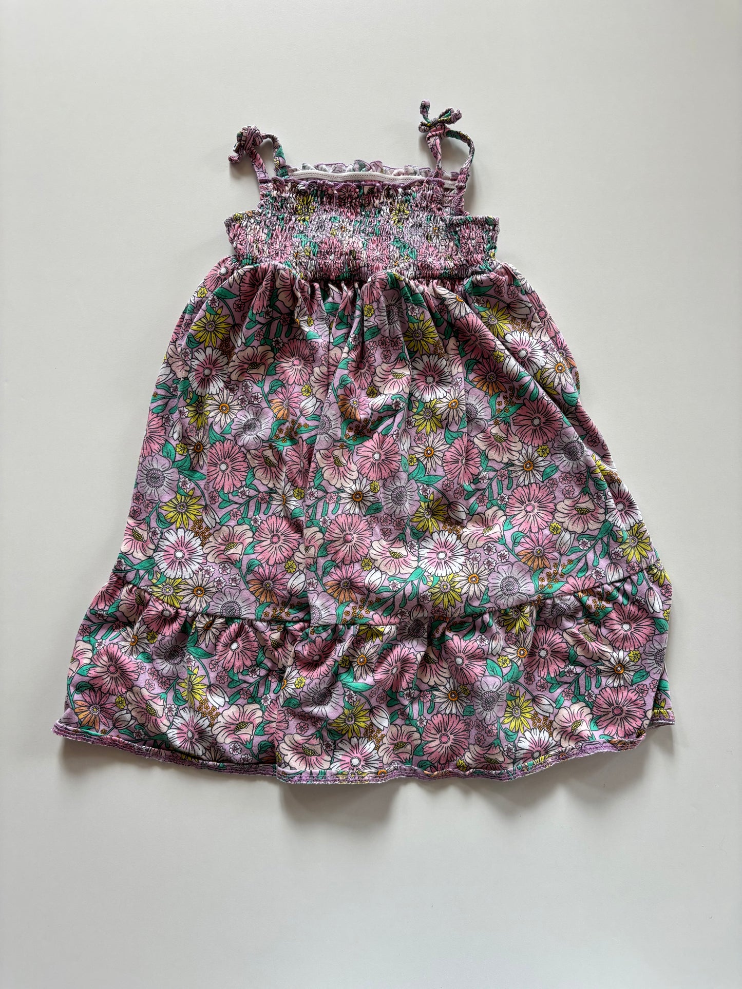 Purple Colourful Floral Smocked Dress