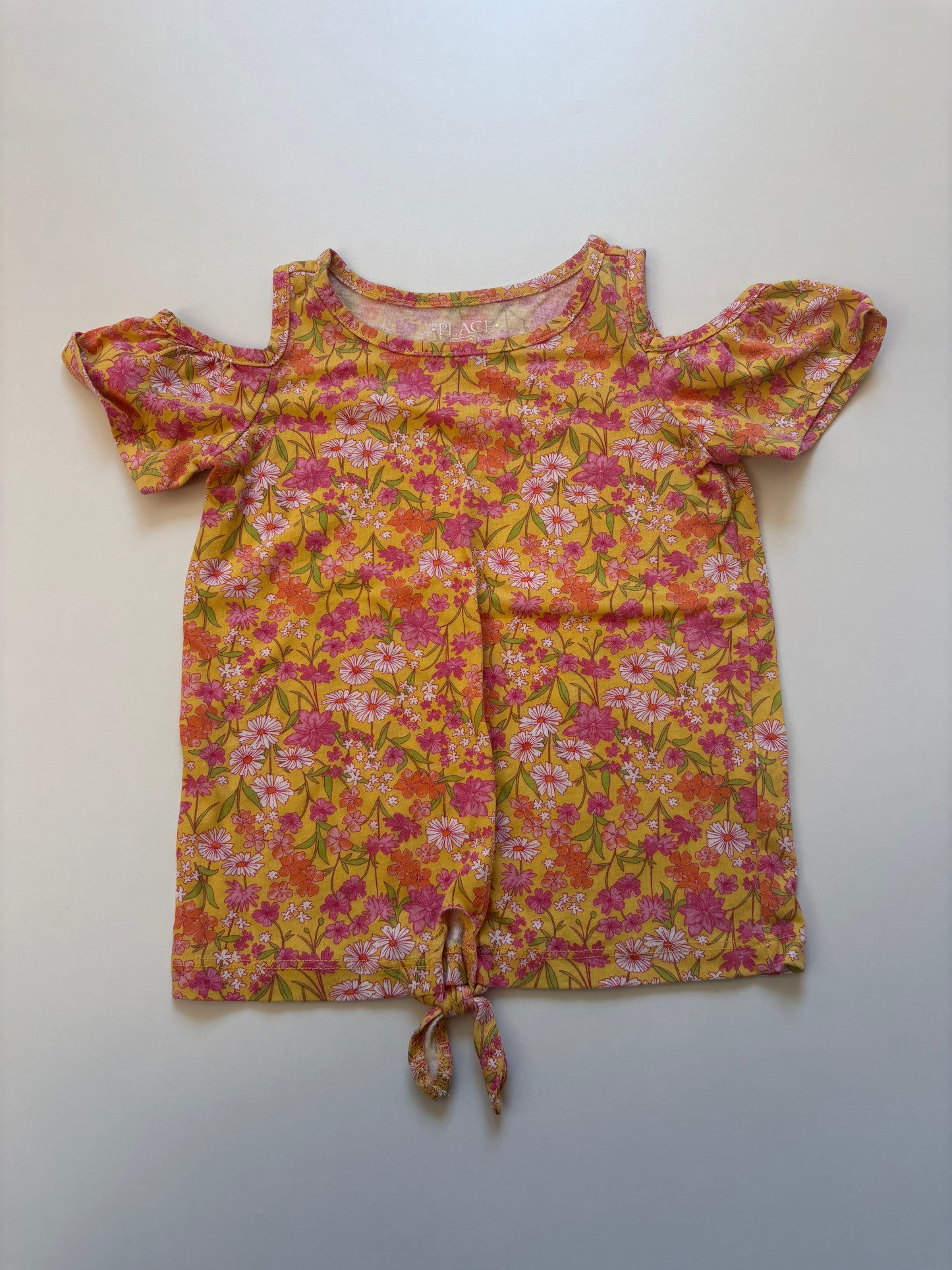 Yellow Floral Cold Shoulder Tee