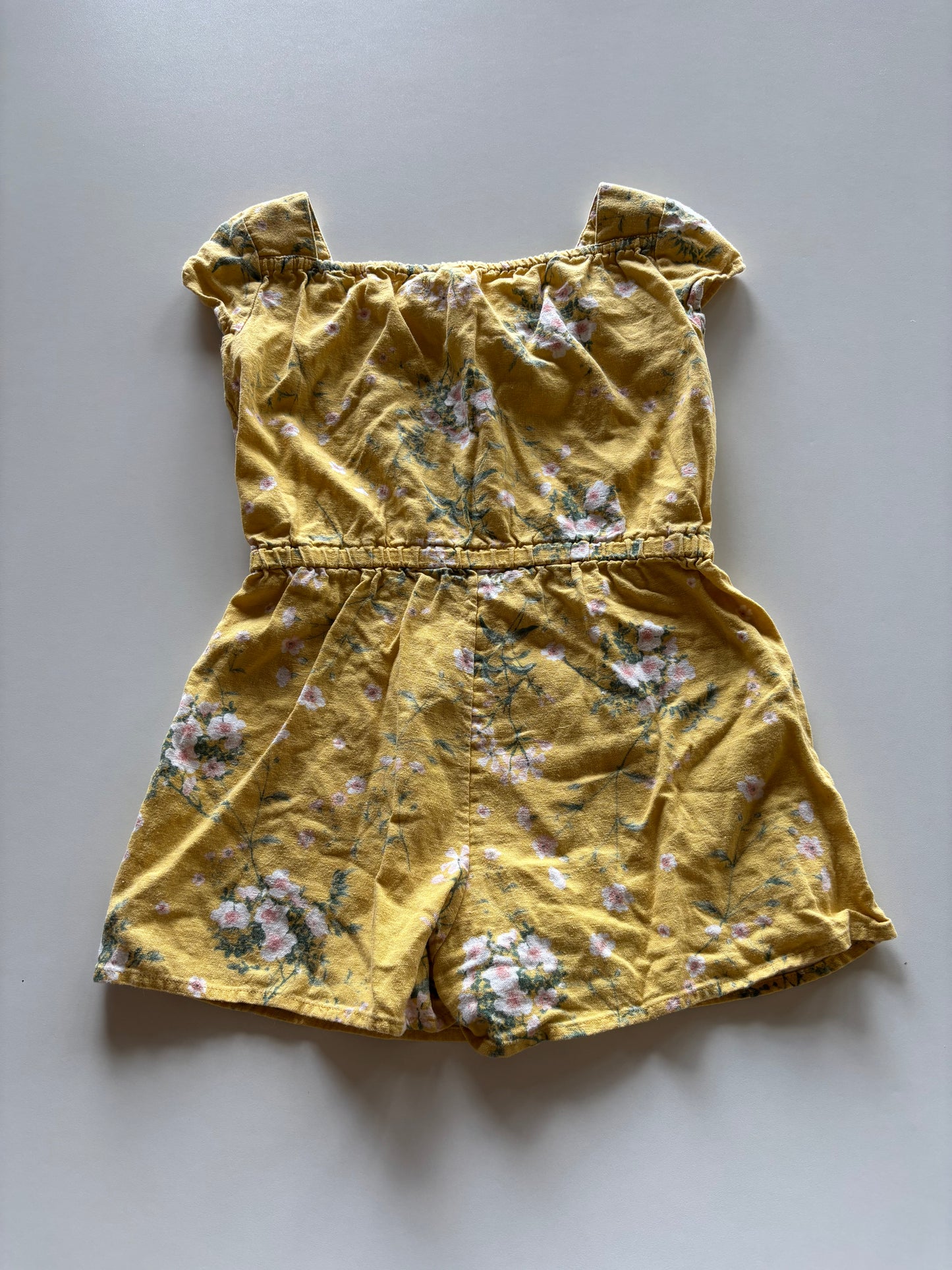 Yellow Floral Linen Romper