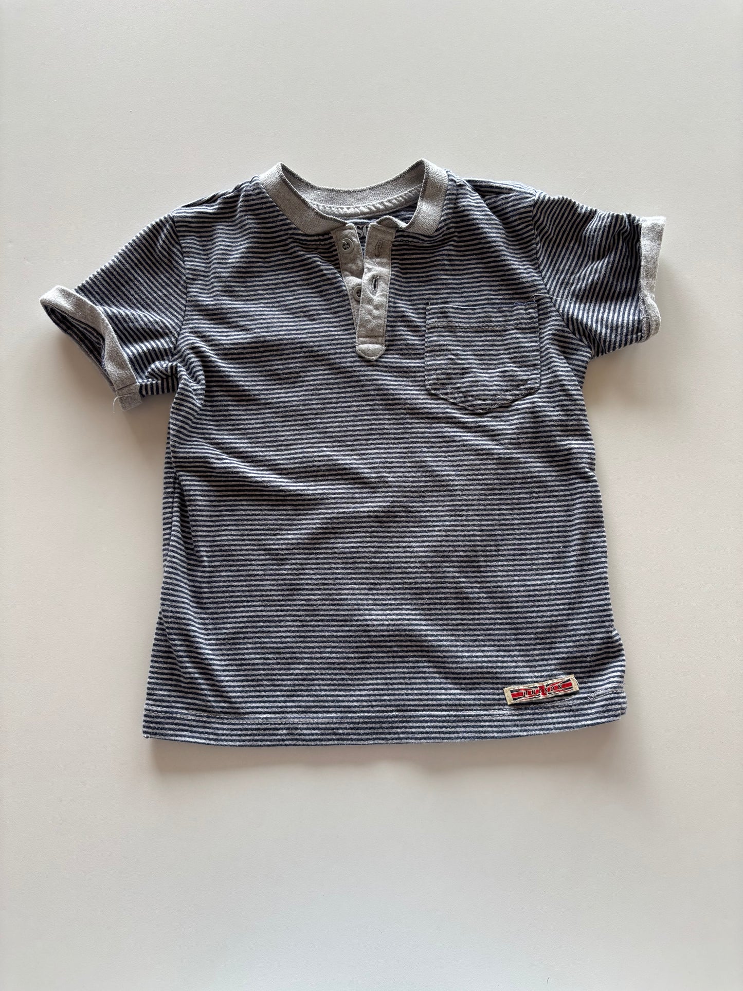 Grey & Navy Striped Henley Tee