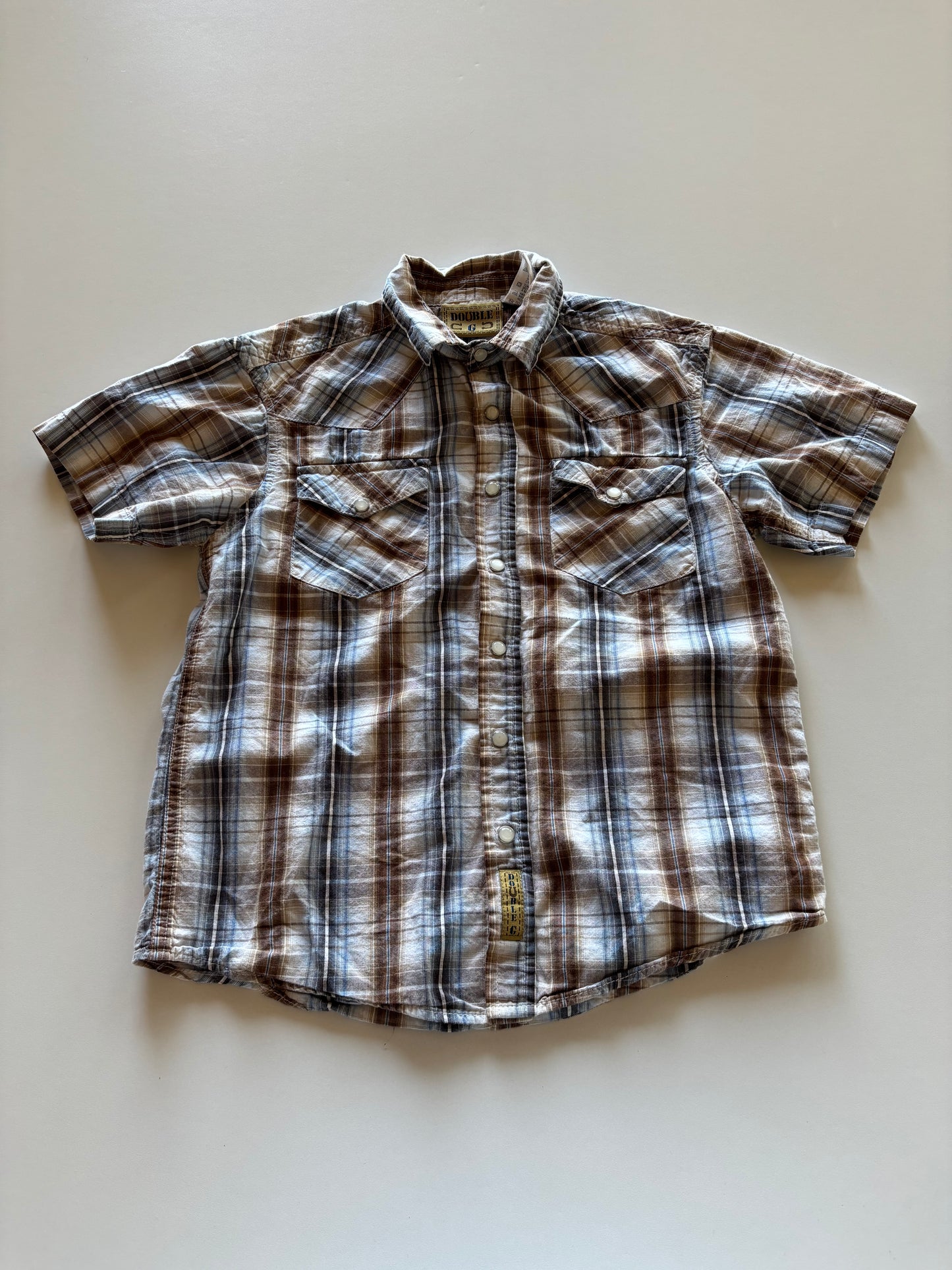 Blue & Brown Plaid Snap Up Shirt