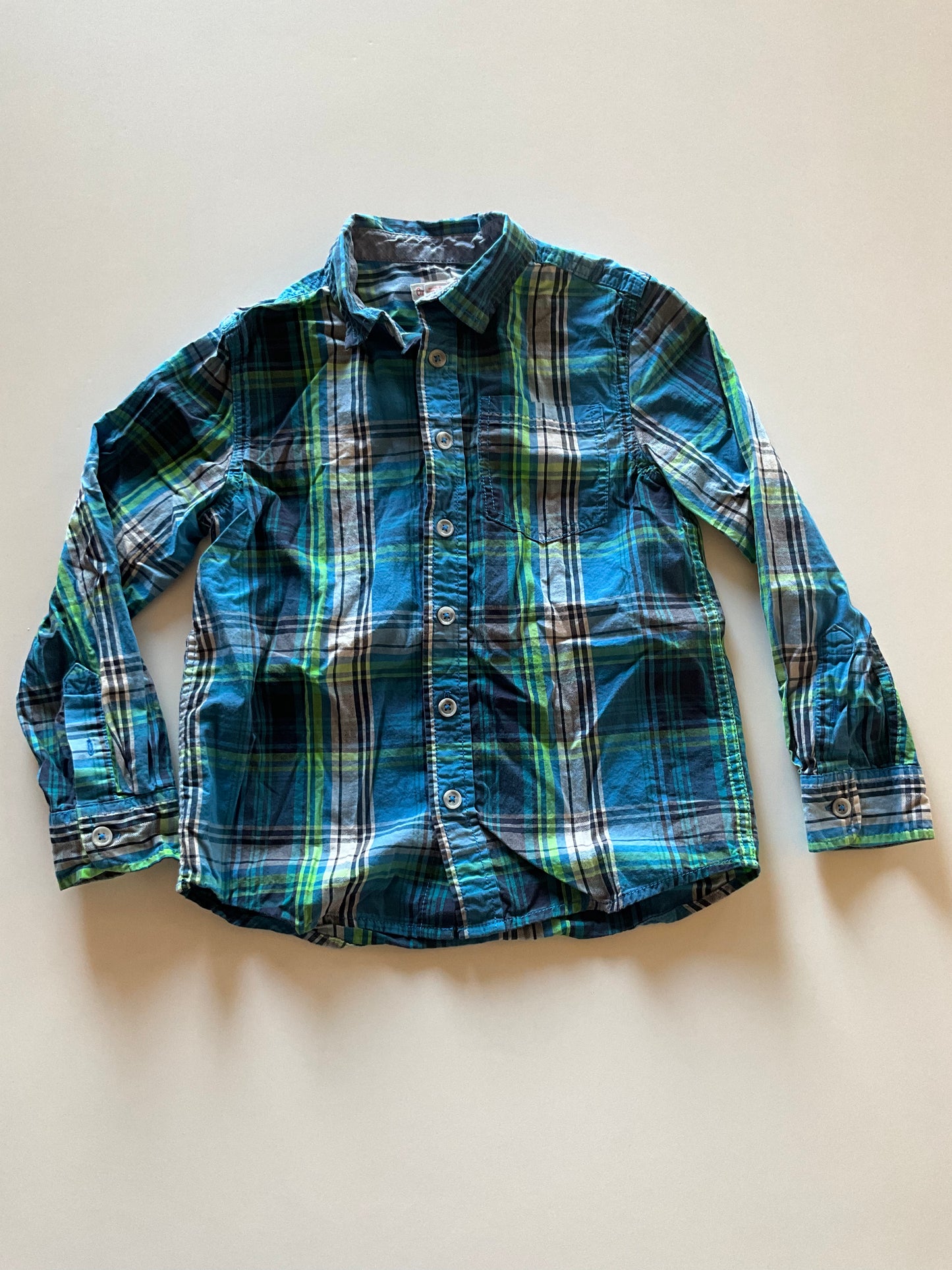 Blue & Green Plaid Button Up