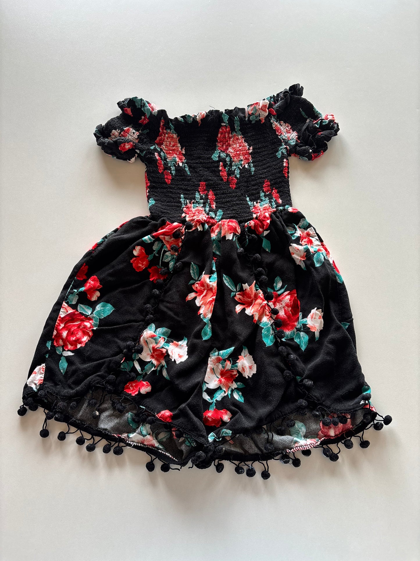 Black Floral Pom Romper