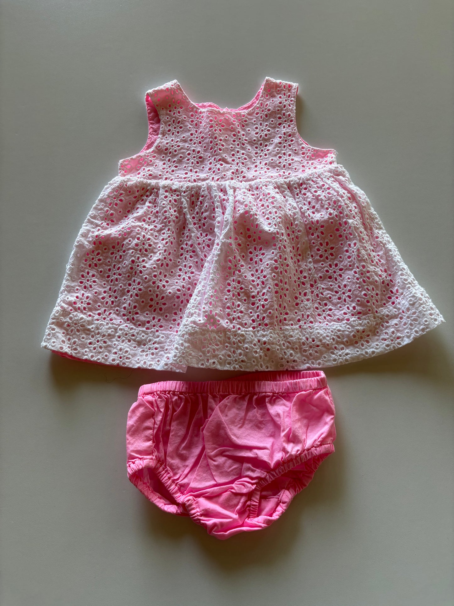 2pc White Eyelet over Hot Pink Dress