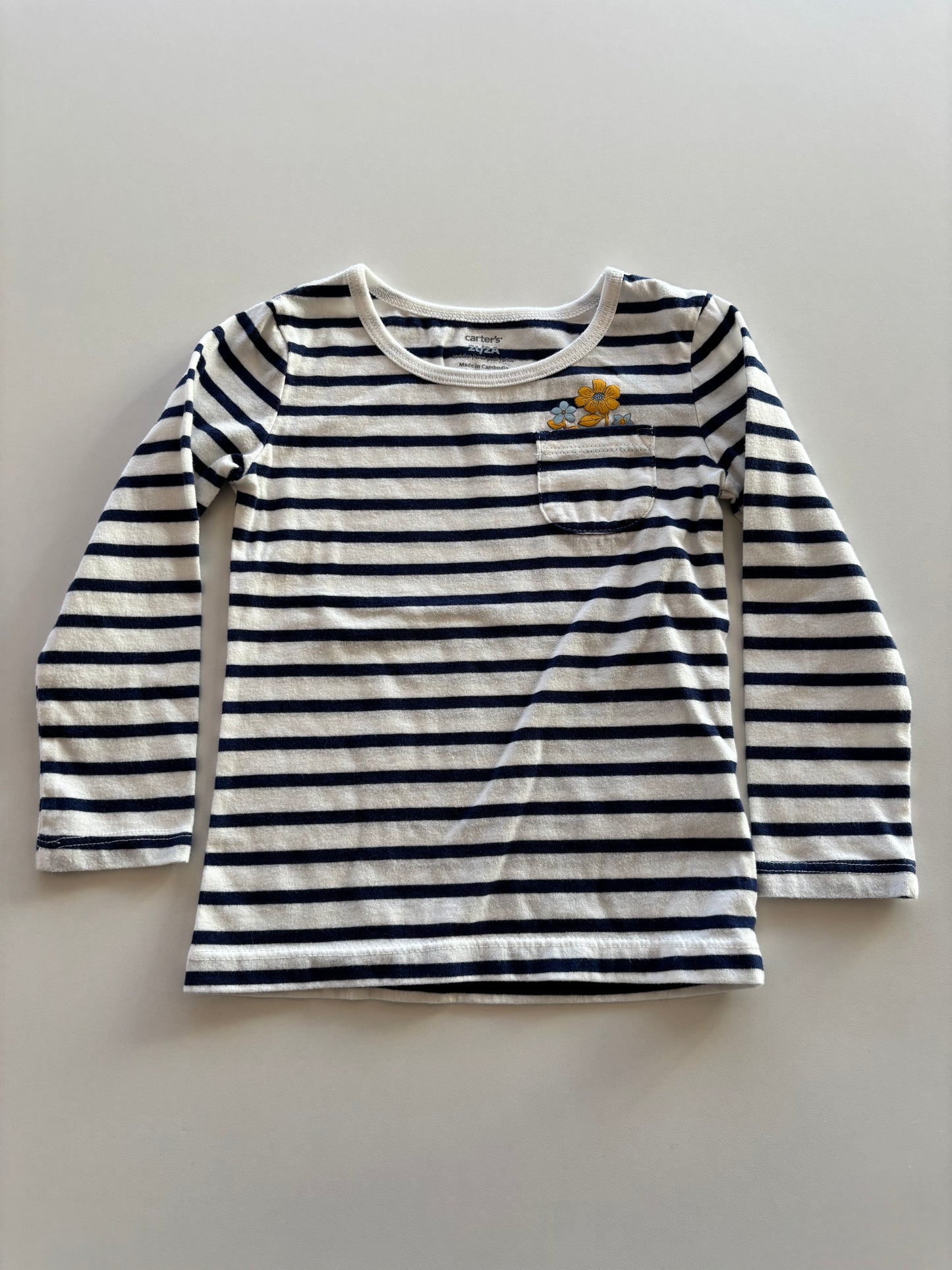 Navy Striped Floral Pocket Shirt