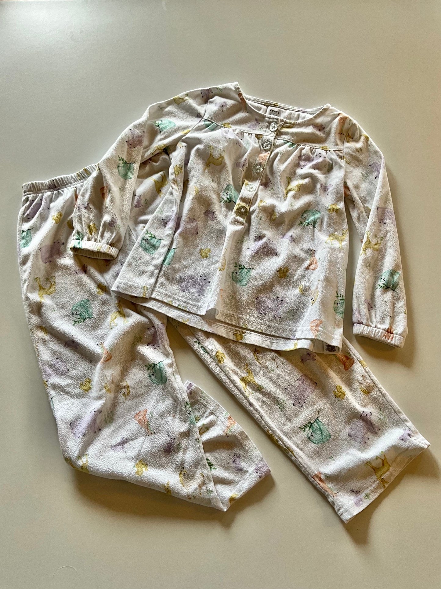 2pc White Flannel Critter Pajamas