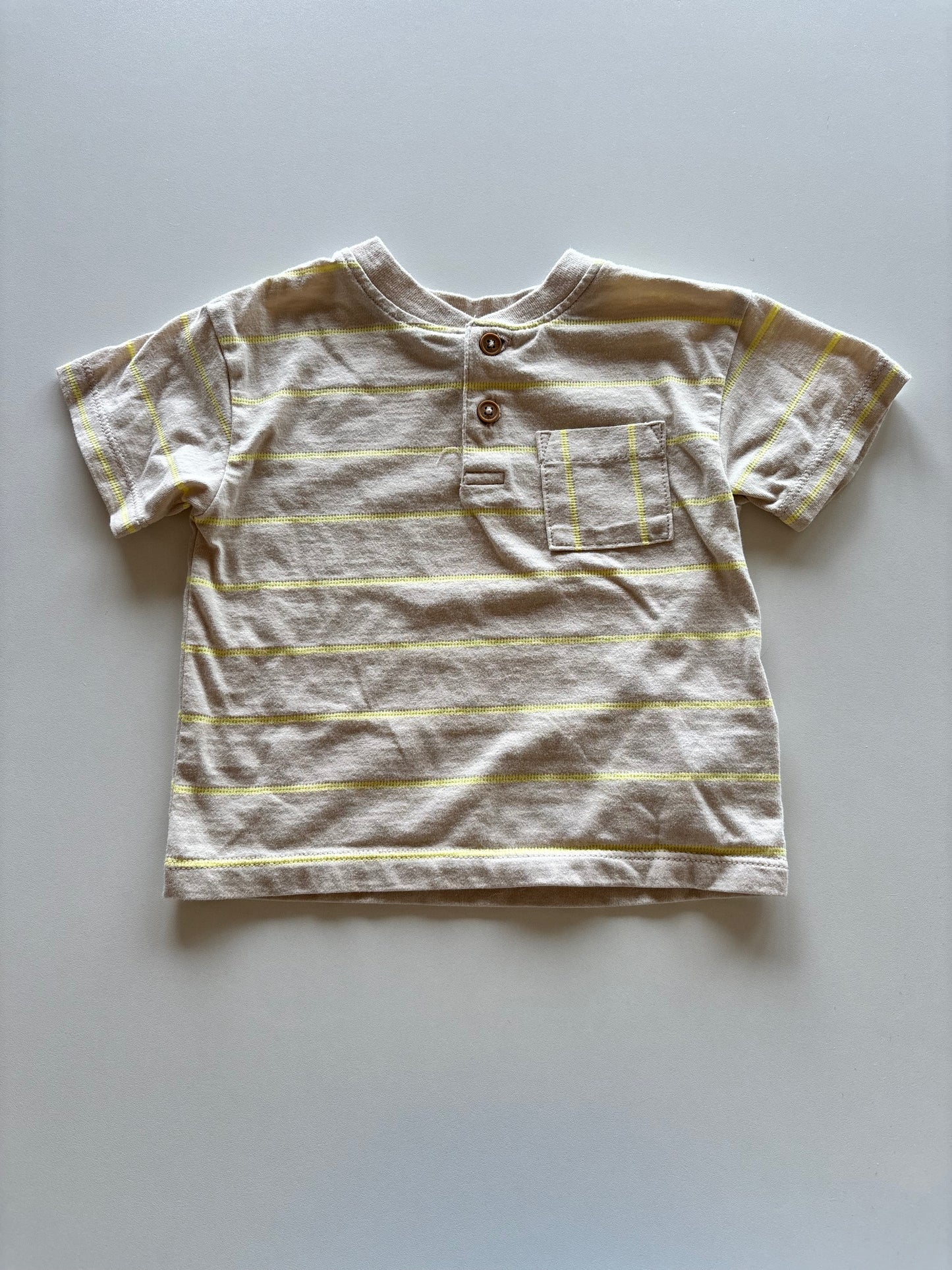 Tan & Yellow Striped Henley Tee
