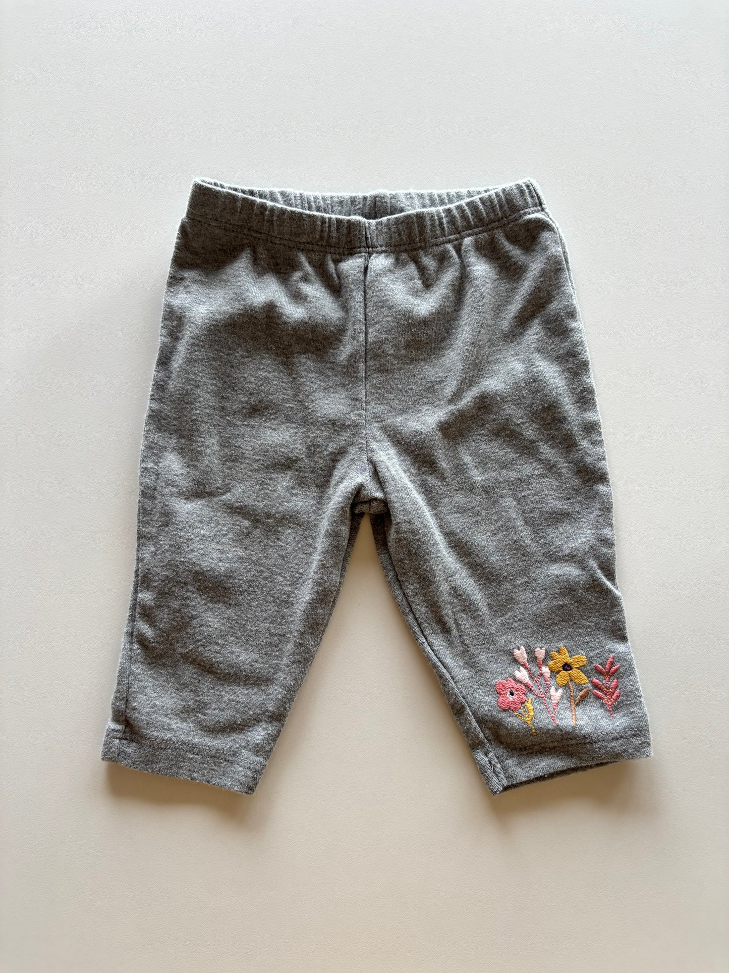 Grey Embroidered Flower Leggings