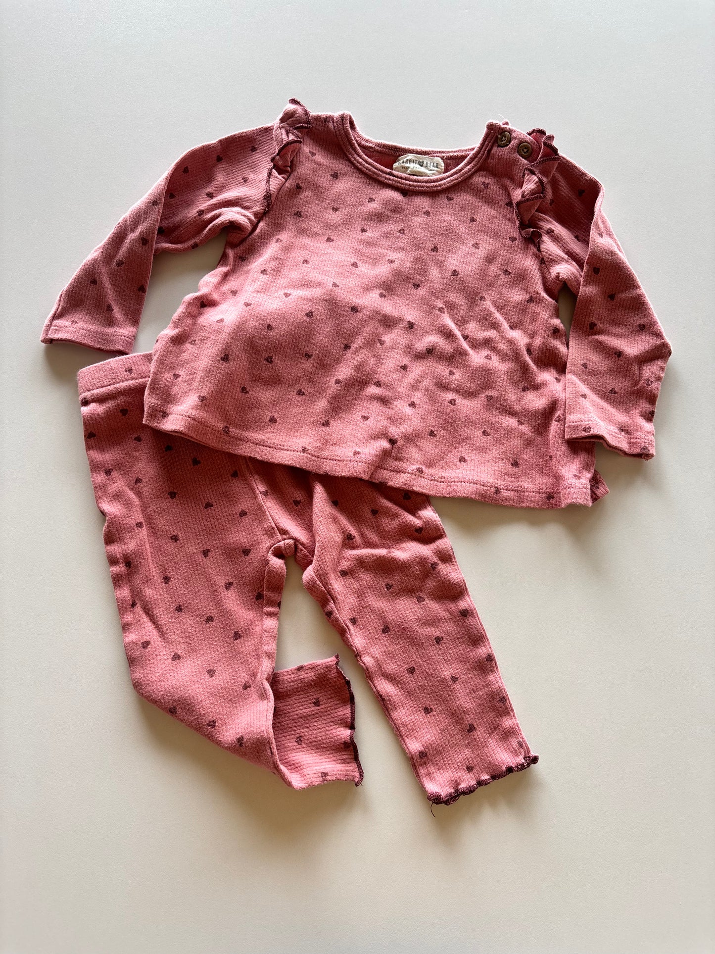 2pc Pink Ribbed Heart Set