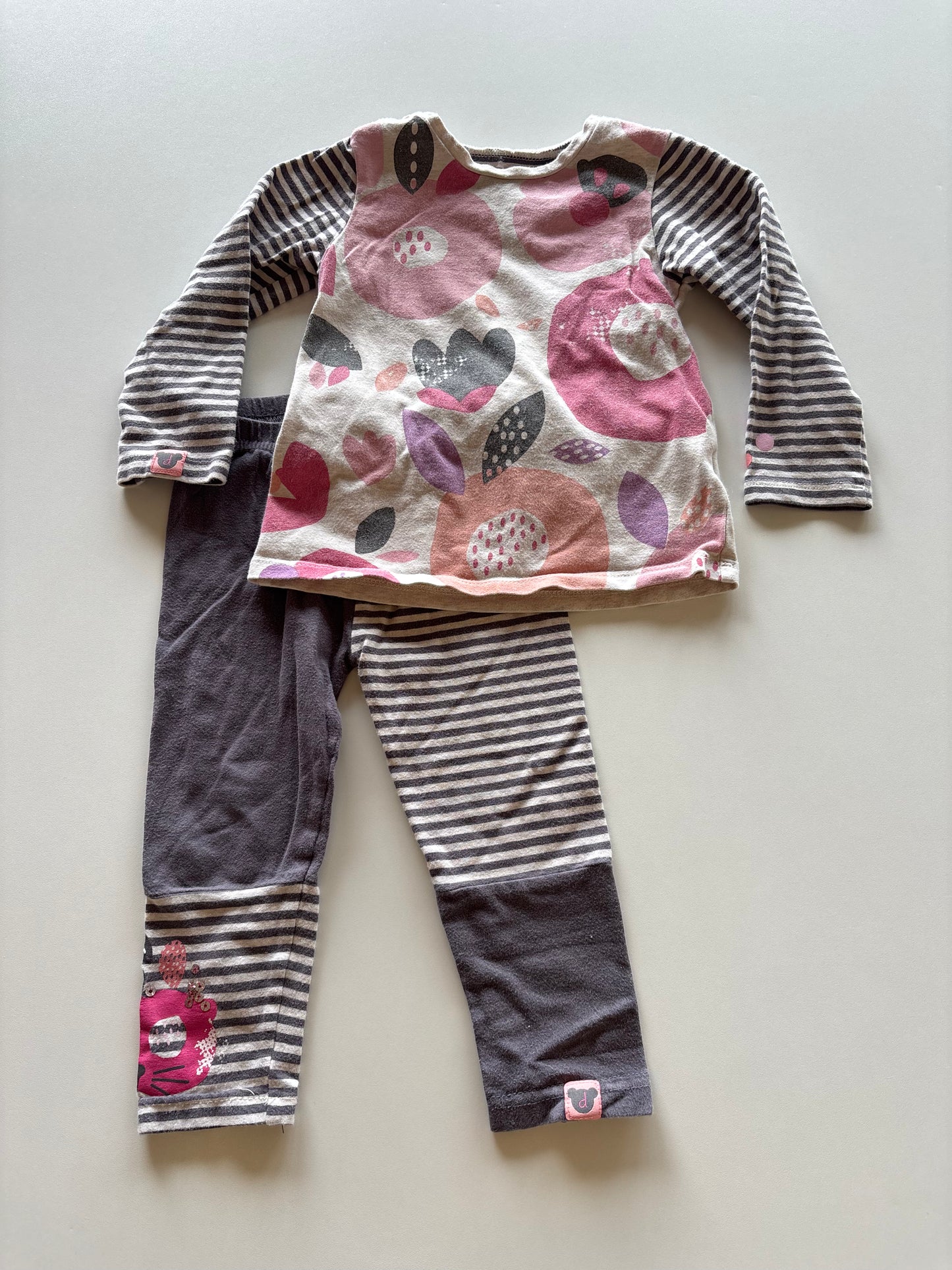 2pc Grey & Floral Set