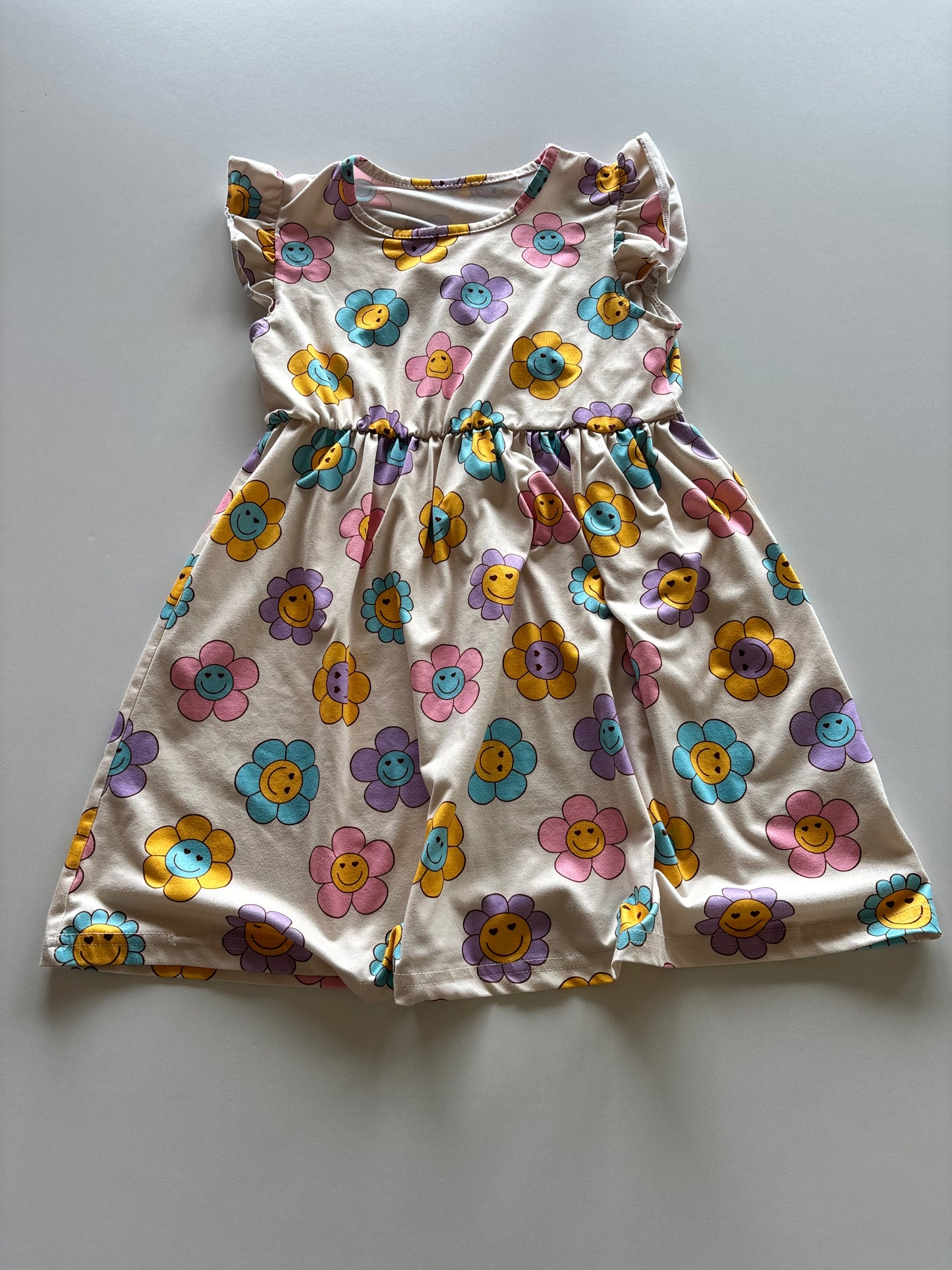 Cream Smiley Daisy Dress