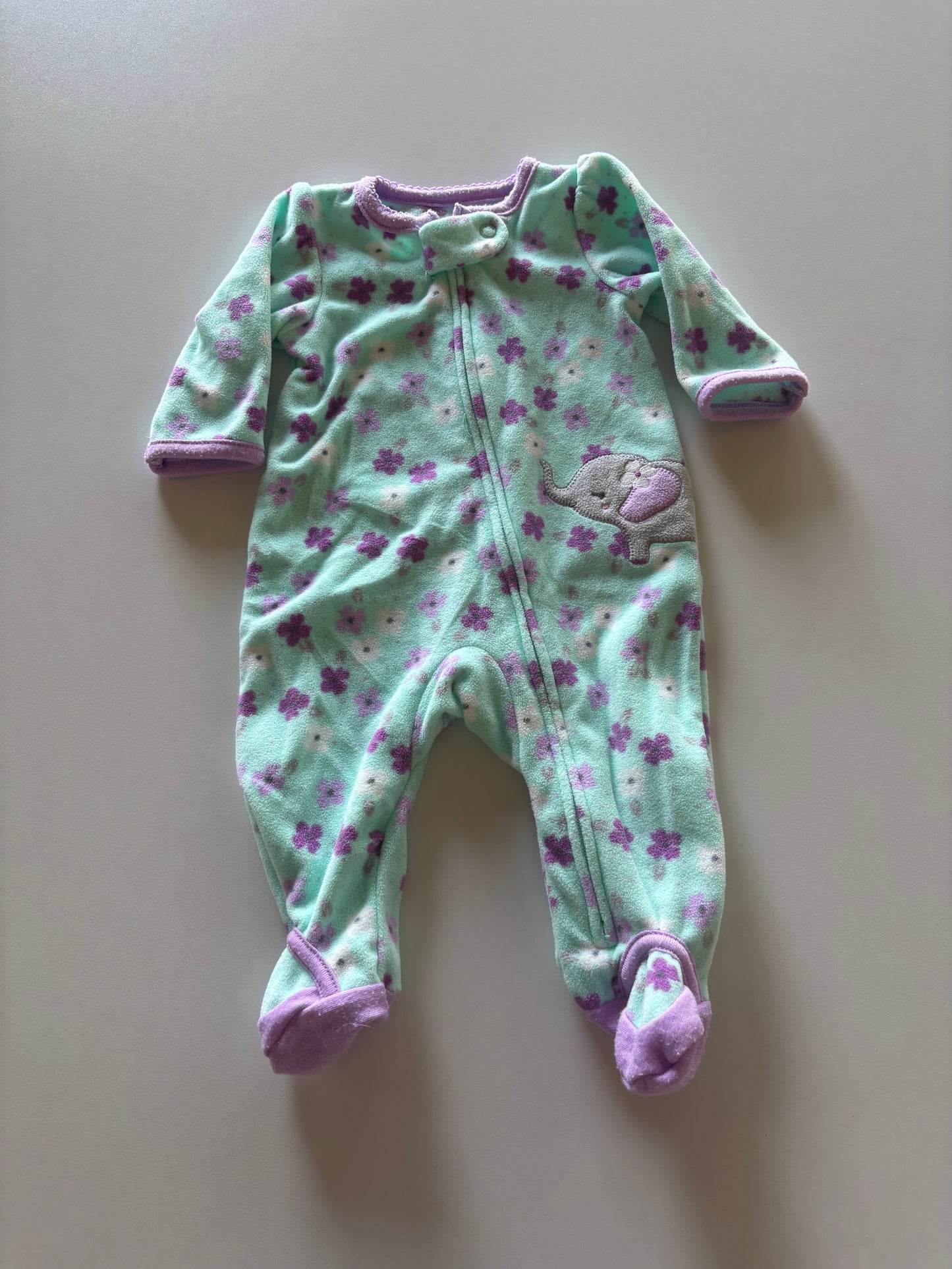 Teal Floral Elephant Fleece Sleeper