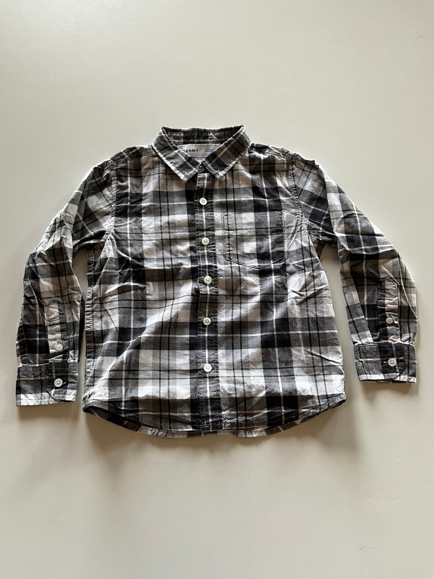 Grey & White Plaid Button Up Shirt