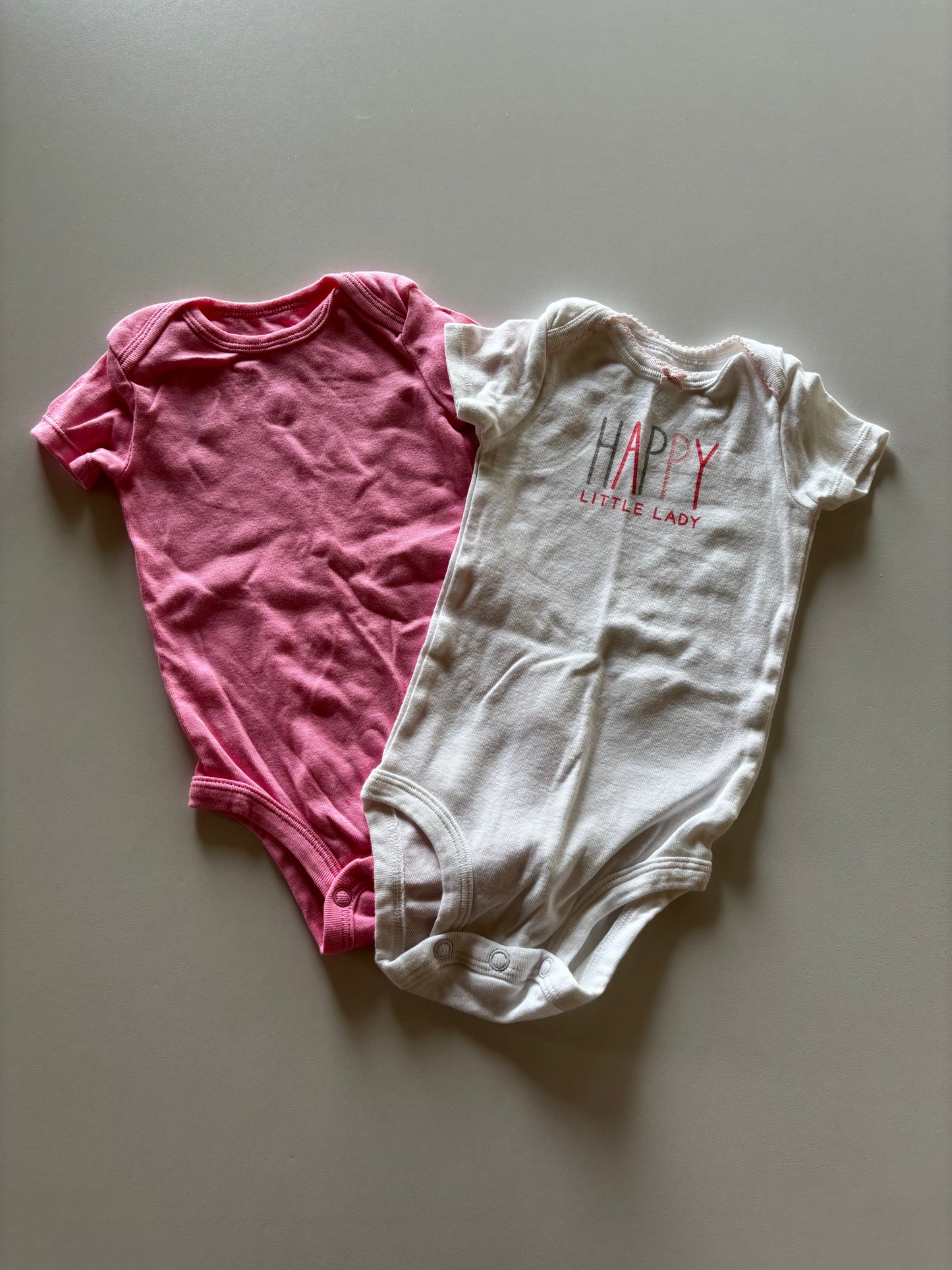 2 Onesies - Pink & White