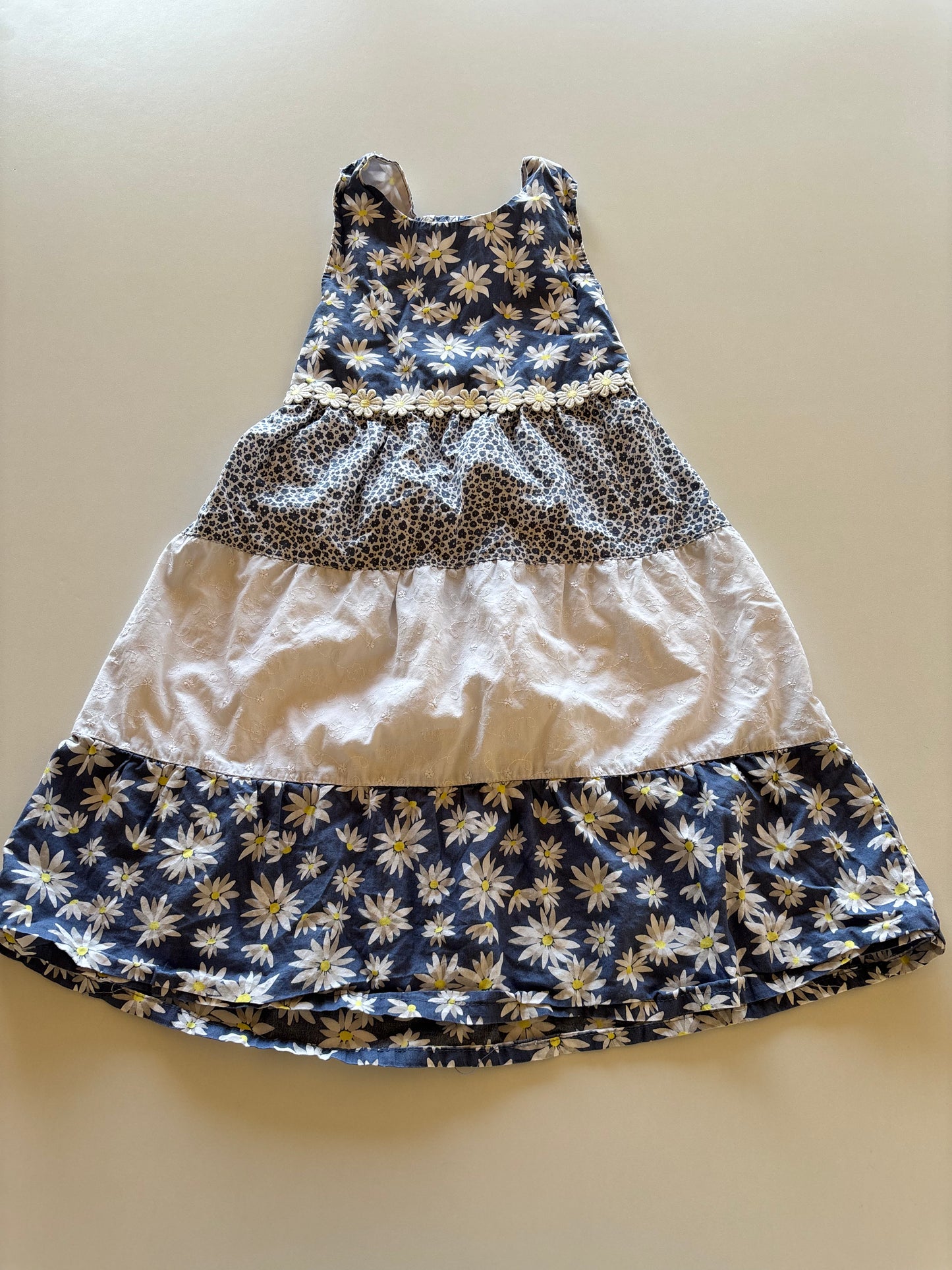 Blue & White Patterned Tiered Dress
