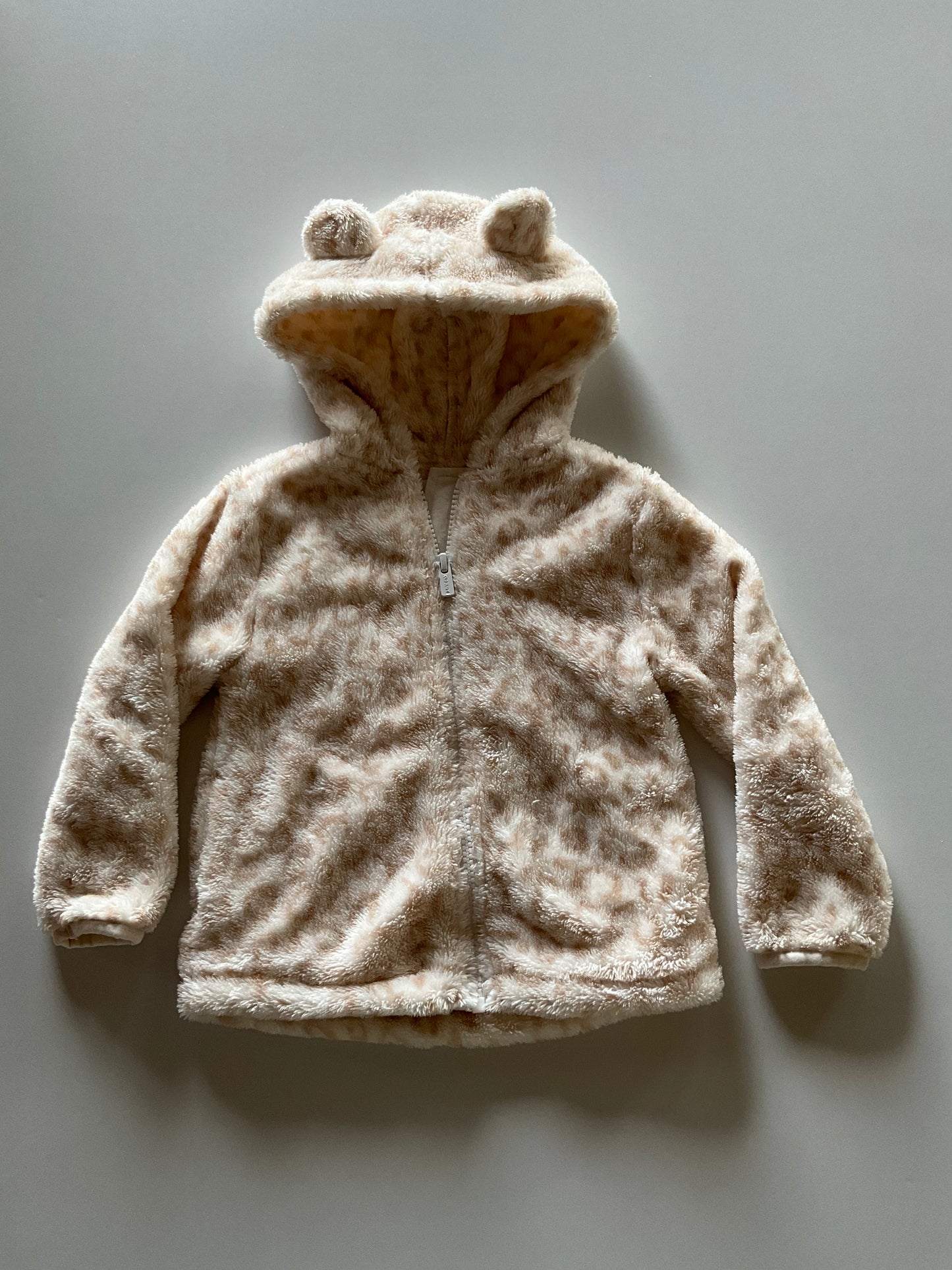 Fuzzy Light Leopard Print Zip Up w/ Ears