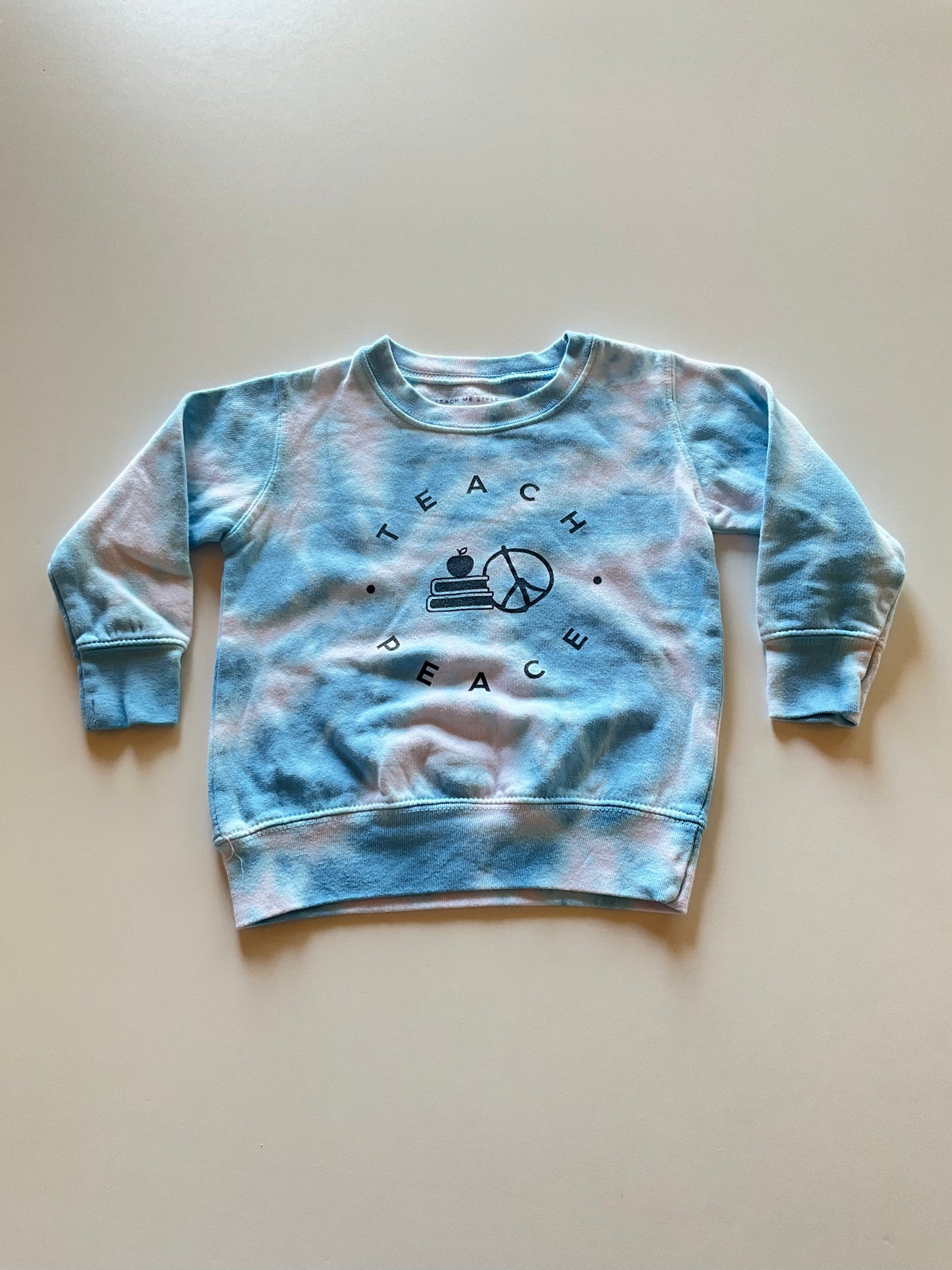 Blue & Pink Tie Dye Teach Peace Crewneck