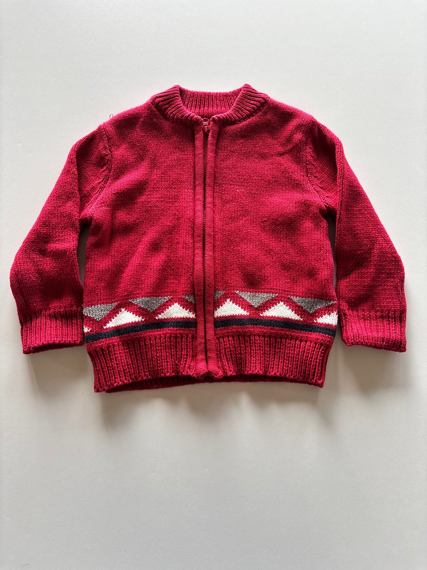 Red Knit Hockey Zip Up Sweater
