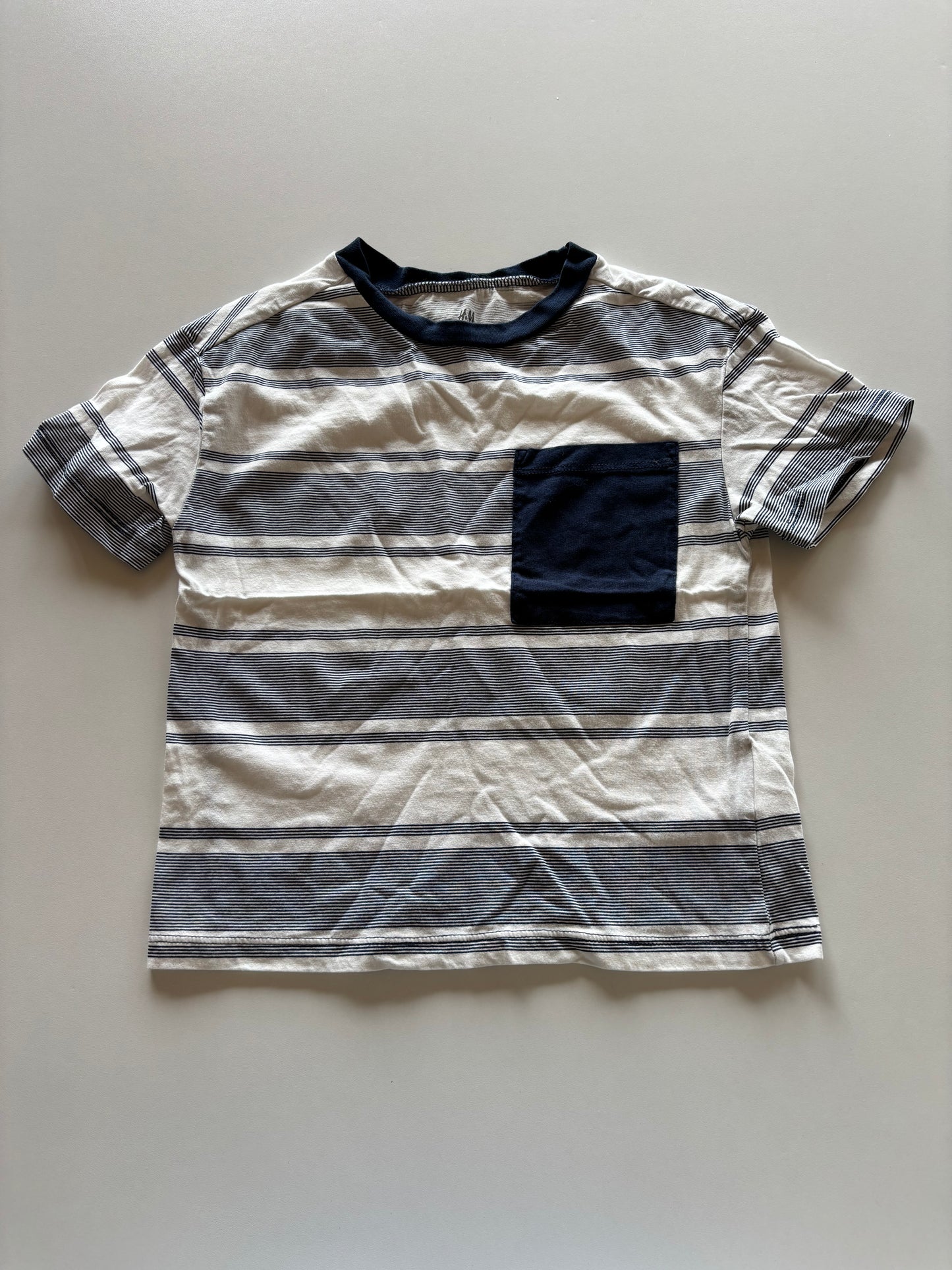 White & Navy Striped Pocket Tee