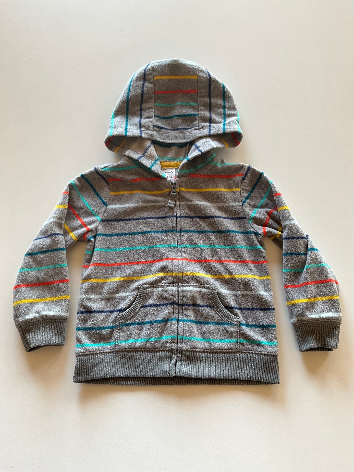 Colourful Striped Grey Fleece Zip Up Hoodie