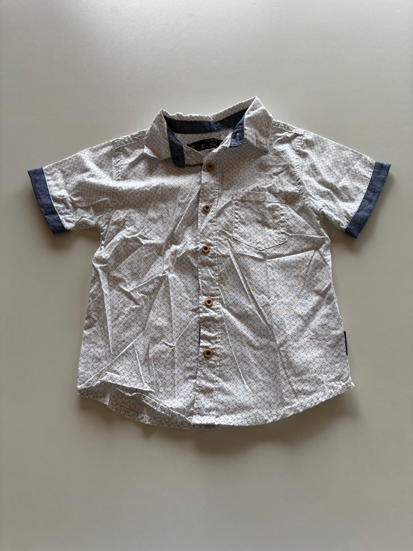 White Patterned Contrasting Cuff Shirt