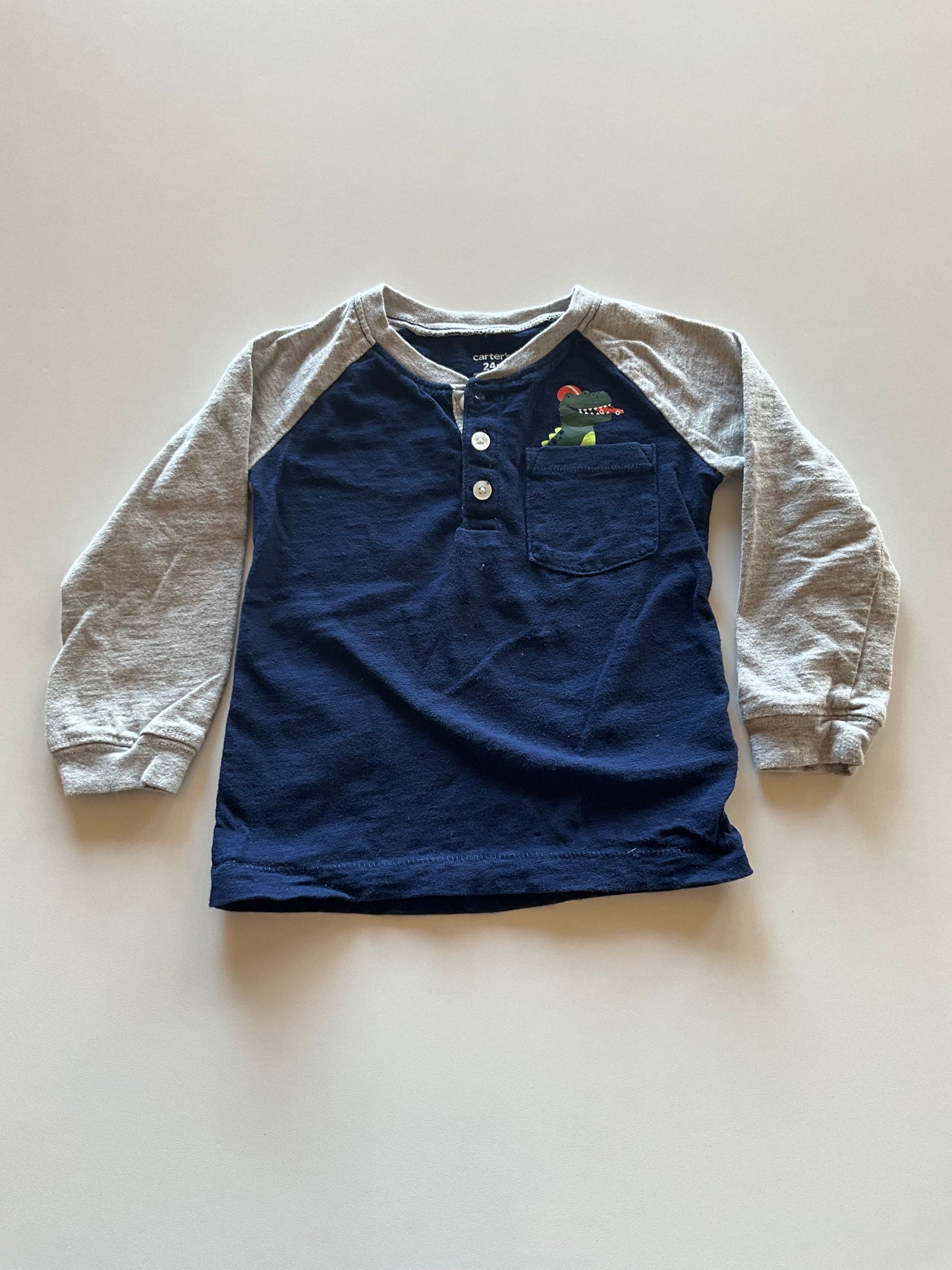 Blue & Grey Henley with Dinosaur