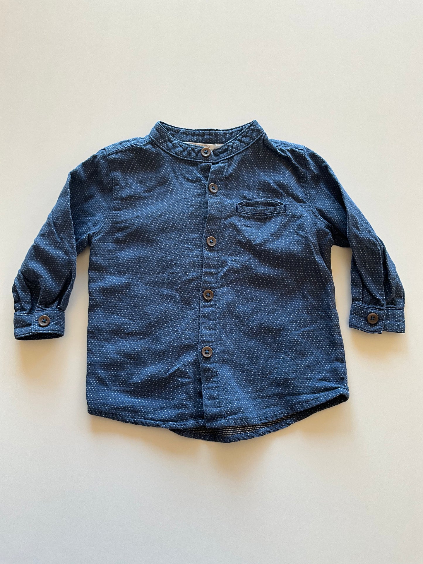 Blue Polka Dot Mandarin Collar Shirt
