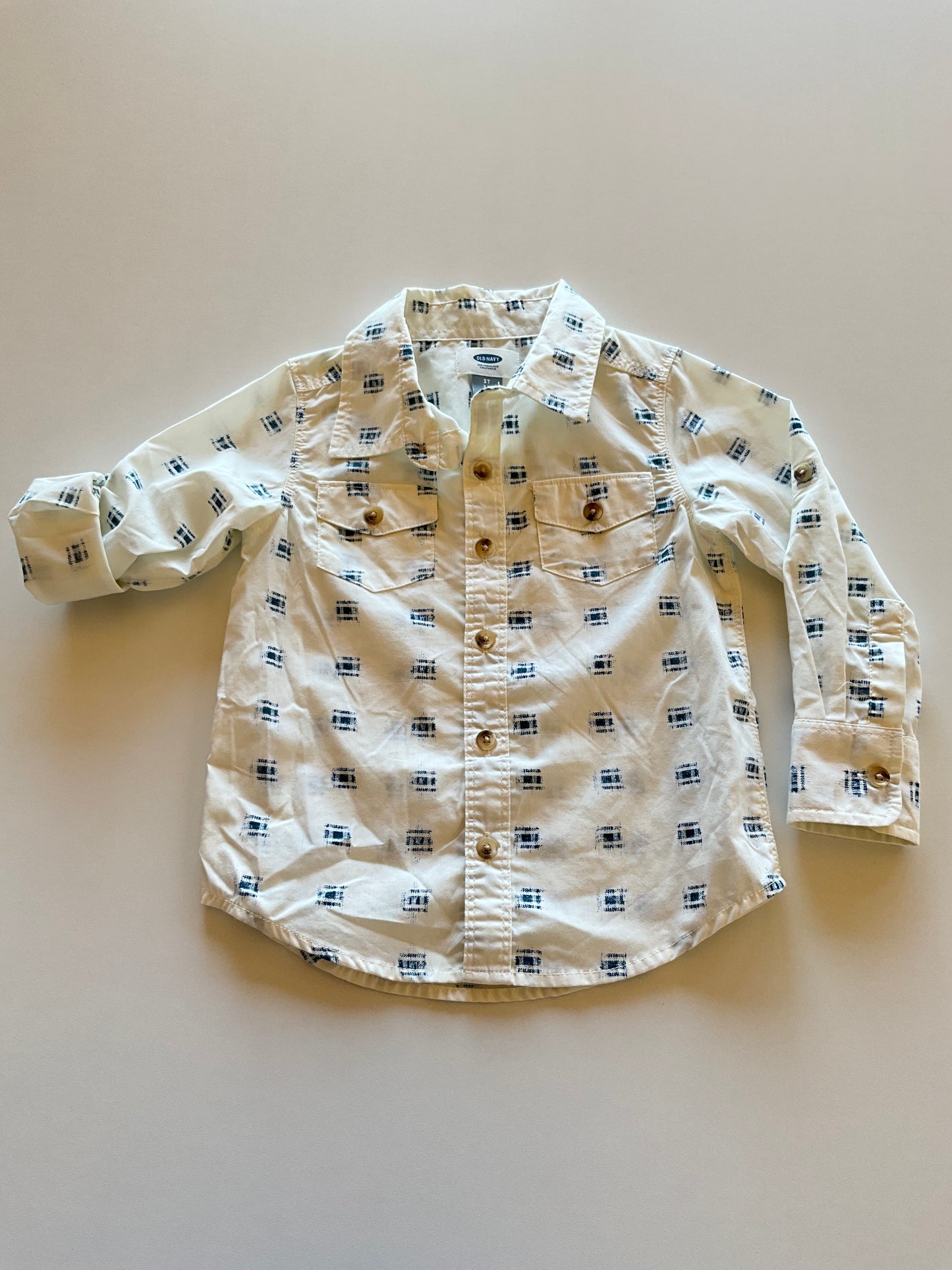 White w/ Blue Squares Button Up Shirt