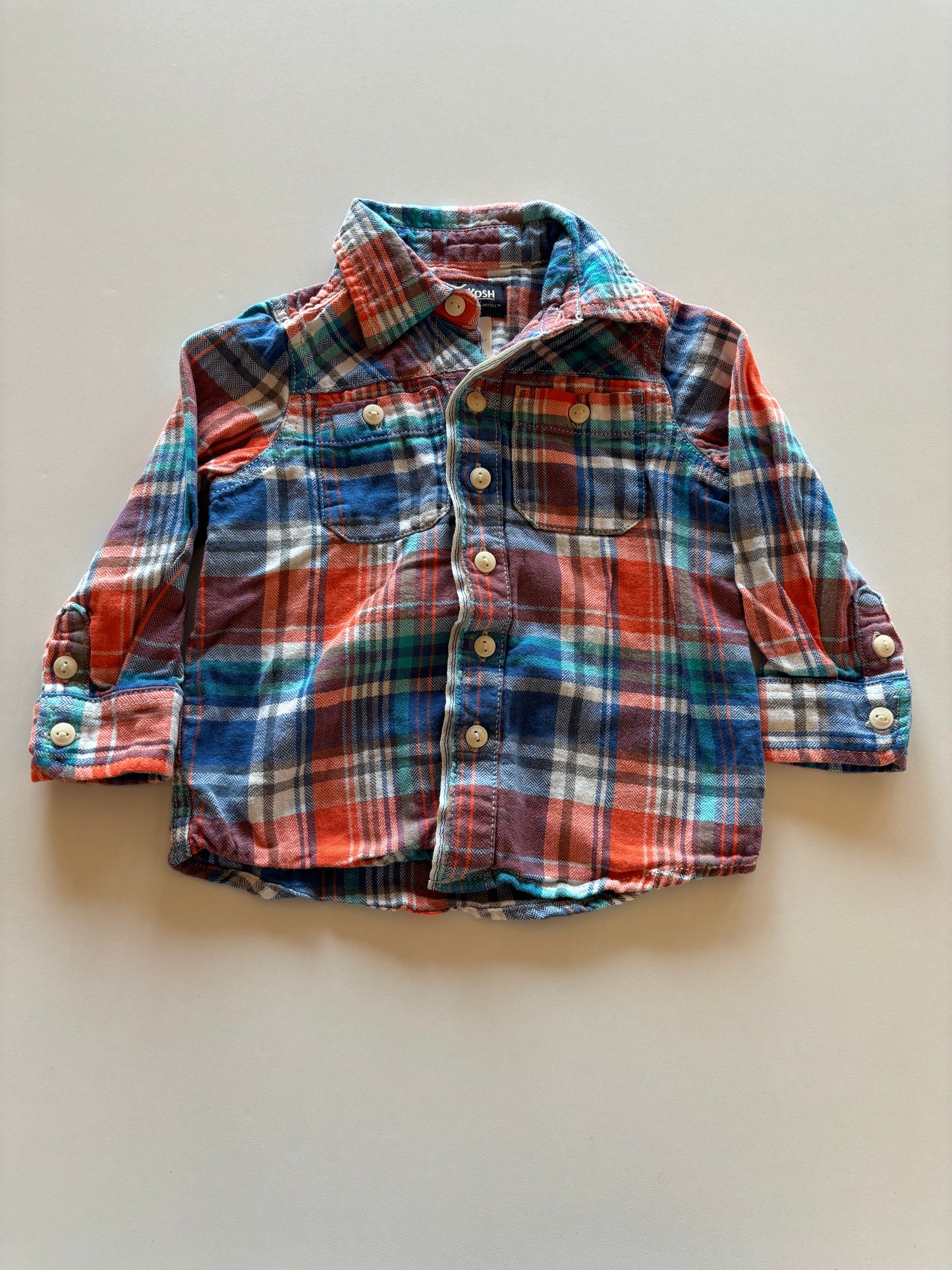 Orange & Blue Flannel Plaid Shirt