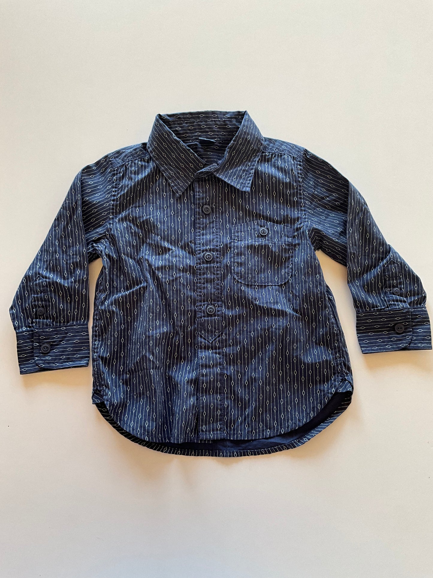 Navy w/ White Pattern Dress Shirt
