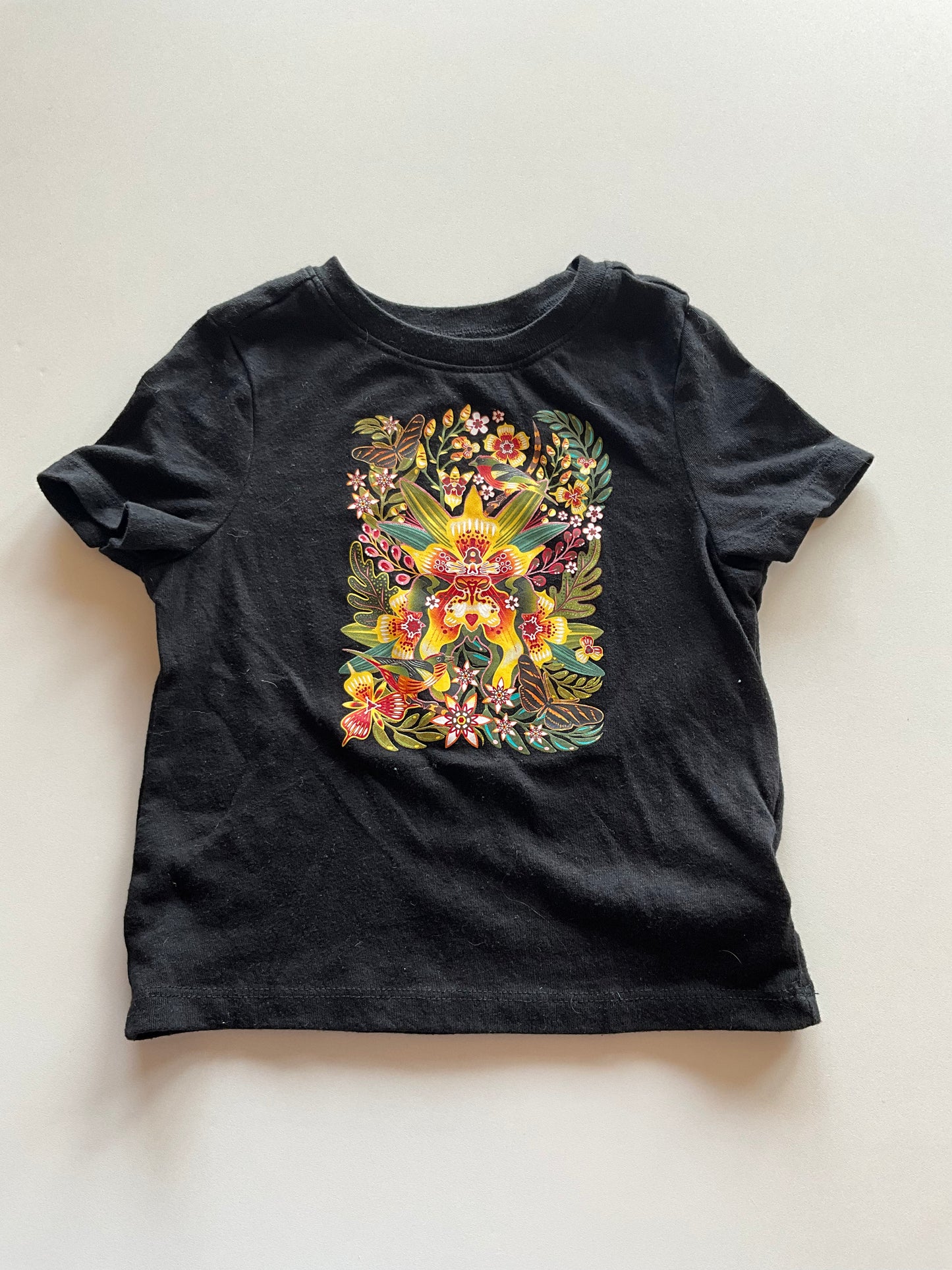 Black Tee with Floral Design
